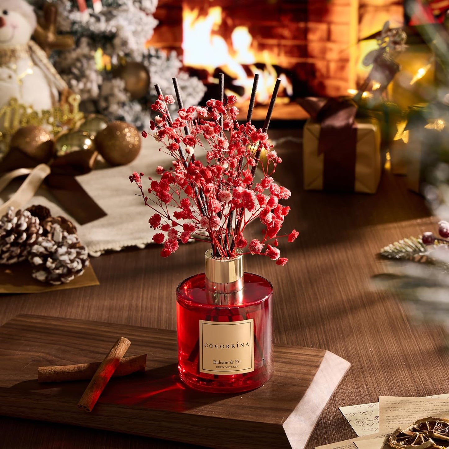 COCORRÍNA Reed Diffuser - Balsam & Fir 6.7 Fl.oz Diffuser with 8 Sticks Home Fragrance Christmas Reed Diffuser for Bathroom Shelf Decor Home Decor