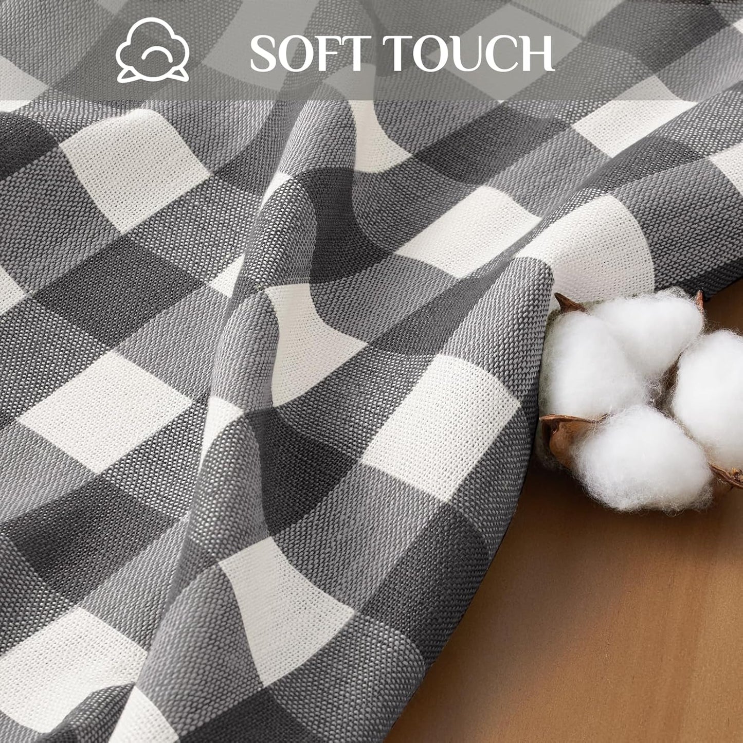 Softalker Checkered Tablecloth Rectangle, Heavy Weight Linen Gingham Outdoor Table Cloth with Tassel, Wrinkle Free Buffalo Plaid Table Cover for Dining/Party/Home - 55 x 120 Inch, Black