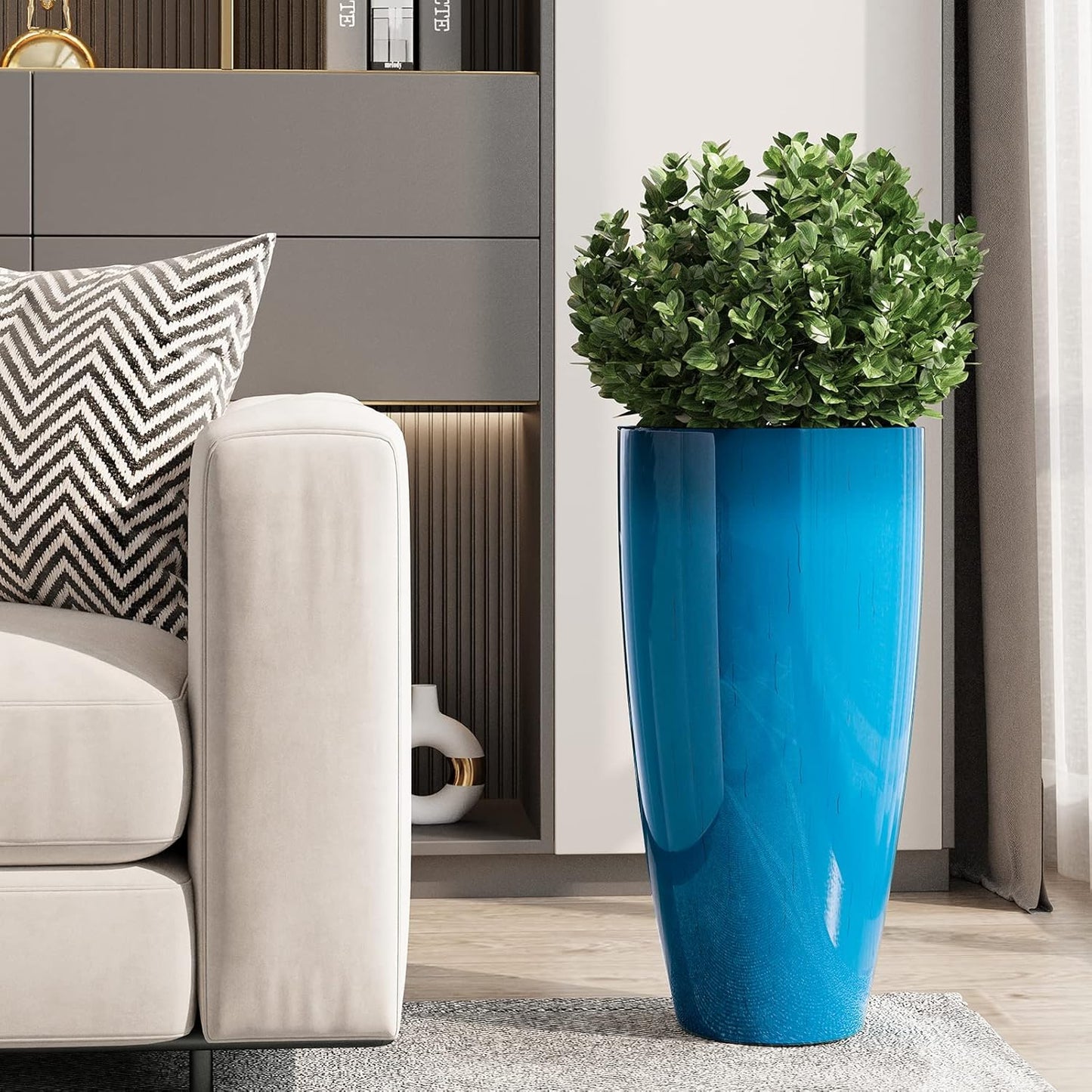 QCQHDU 21 inch Tall Planters for Outdoor & Indoor Plants, Set of 2 Large Outdoor Planters with Drainage Hole for Front Porch, Patio, Garden, Home Decor, Blue