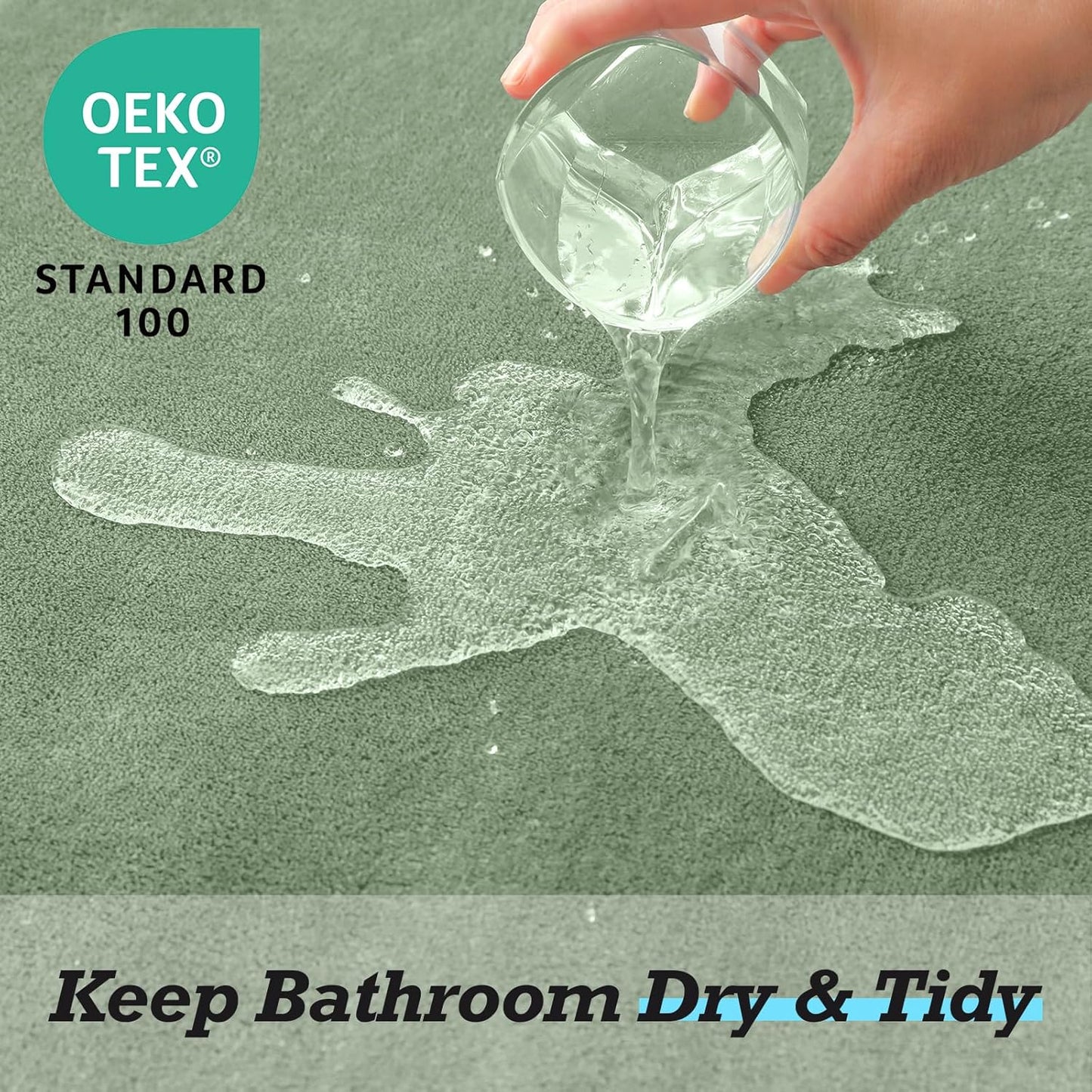 HUXMEYSON Bathroom Rugs Sets 3 Piece, Non-Slip & Quick Dry Bath Mat Set, Ultra Soft Velvet Bath Rugs for Bathroom, Toilet and Shower Floor, Grey Green