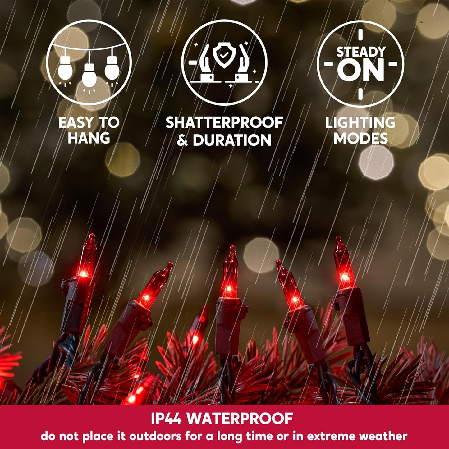 Joiedomi Red Christmas Lights Outdoor,42.8FT Christmas Tree Lights Outside,200(2x100) Count String Lights,Green Wire Xmas Lights for Decorations Indoor Holiday Theme Party Yard House