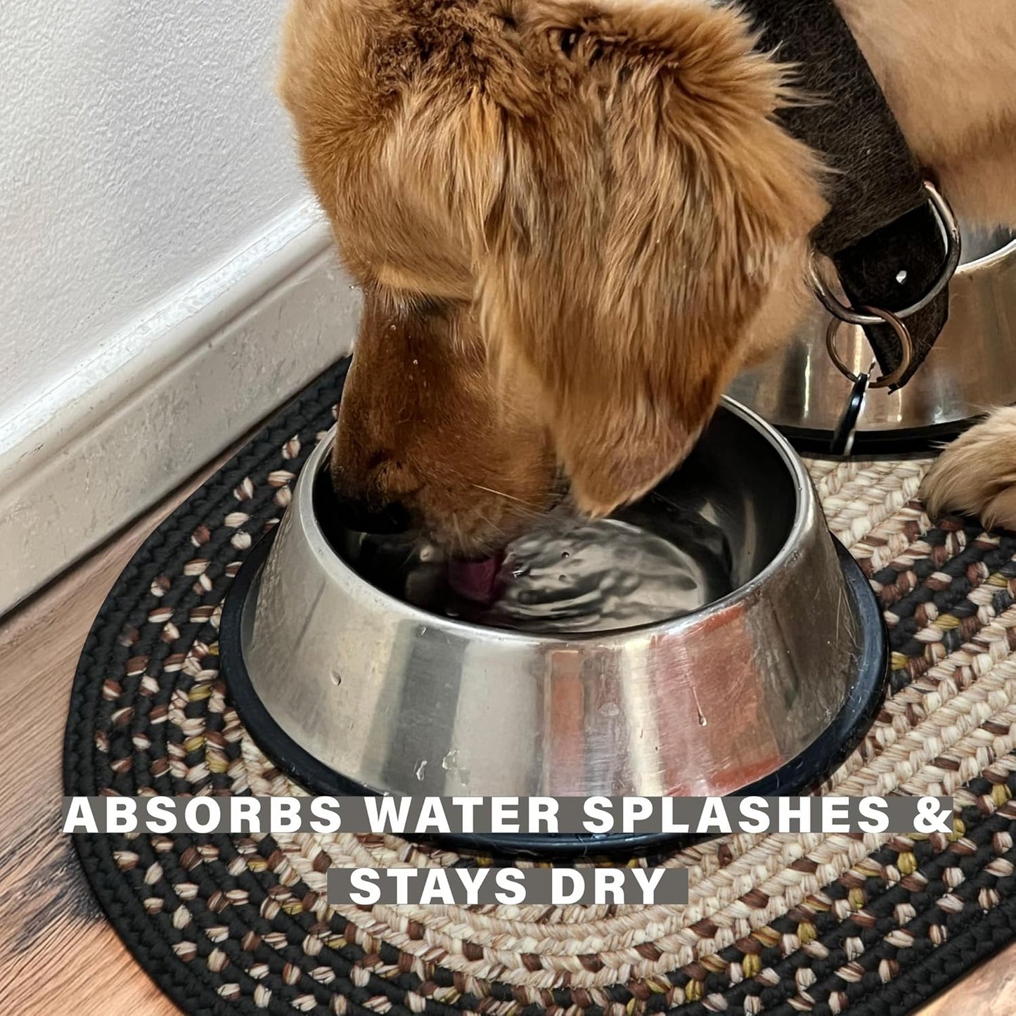 Homespice Black Mist Waterproof Dog Mat for Food and Water 16x24 Oval - Super Absorbent Food Mat for Pet Bowls