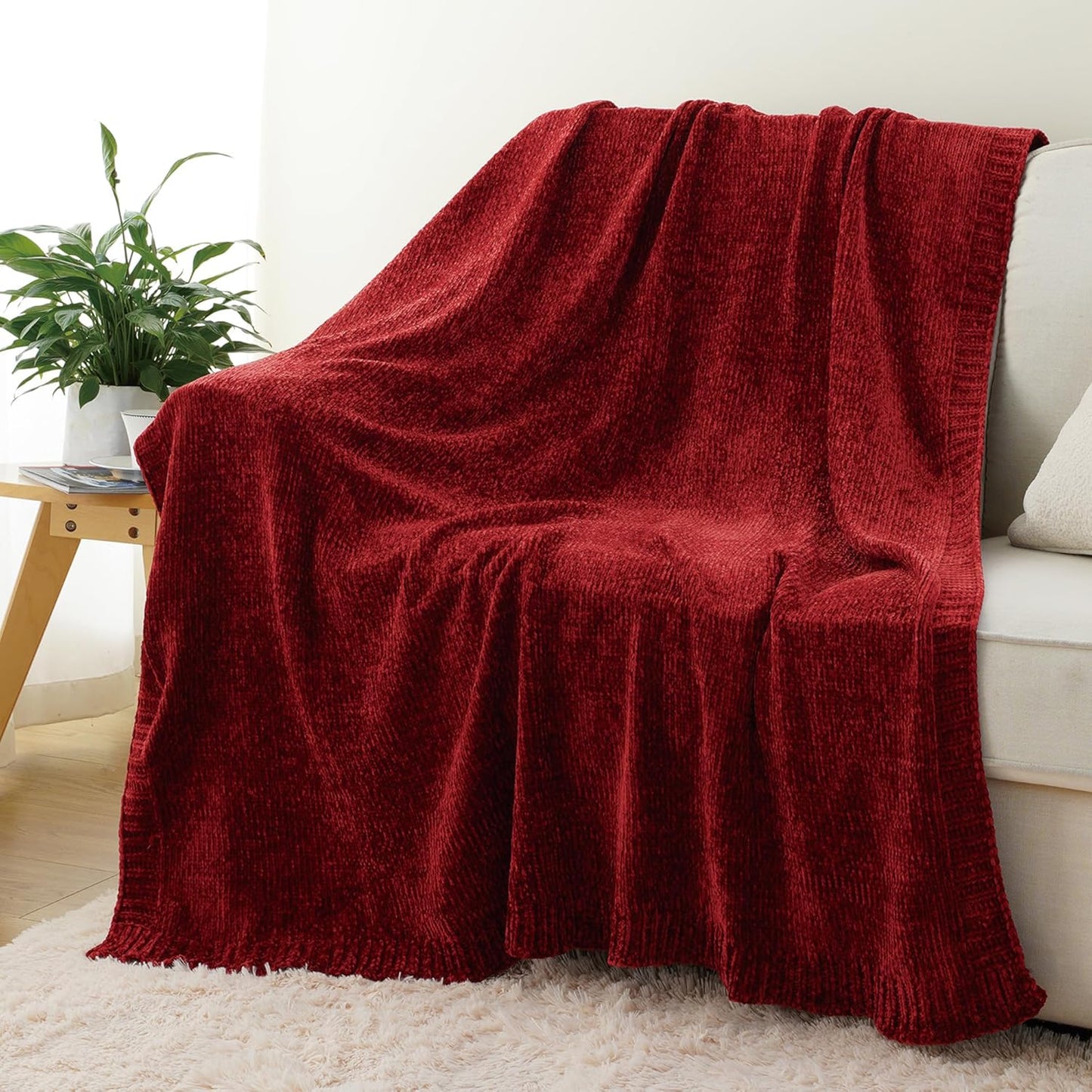 BATTILO HOME Christmas Red Throw Blanket for Couch, Chenille Knit Blanket for Sofa, Chair, Christmas Decor, Super Soft Blanket, 51"x67"