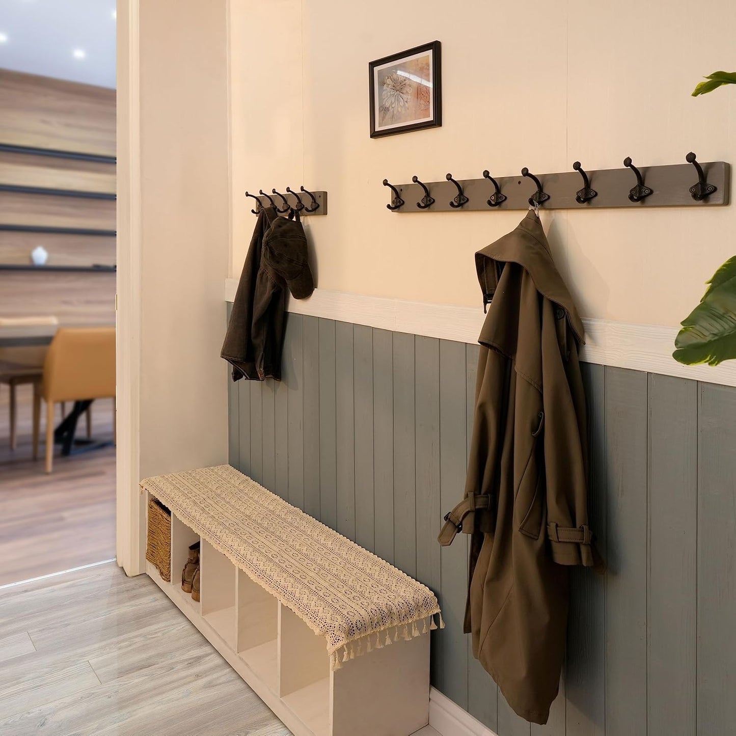 WEBI Rustic Coat Rack Wall Mount,35.43" Long 8 Cast Iron Coat Hooks Wall Mounted,Heavy Duty Wall Coat Hanger Hooks for Hanging Coats,Clothes,Jacket,Grey