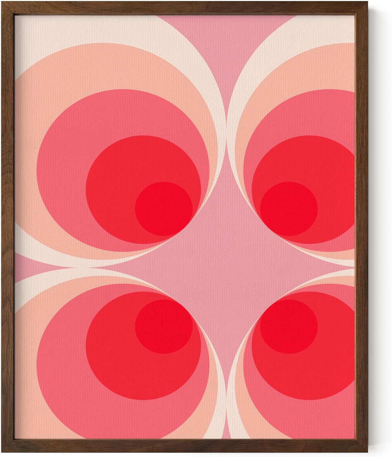 HAUS AND HUES Colorful Abstract Wall Art - Minimalist Retro Picture for Living Room Decor, Red and Pink Modern Wall Art Painting (Pink Mod, Walnut Frame, 8x10)
