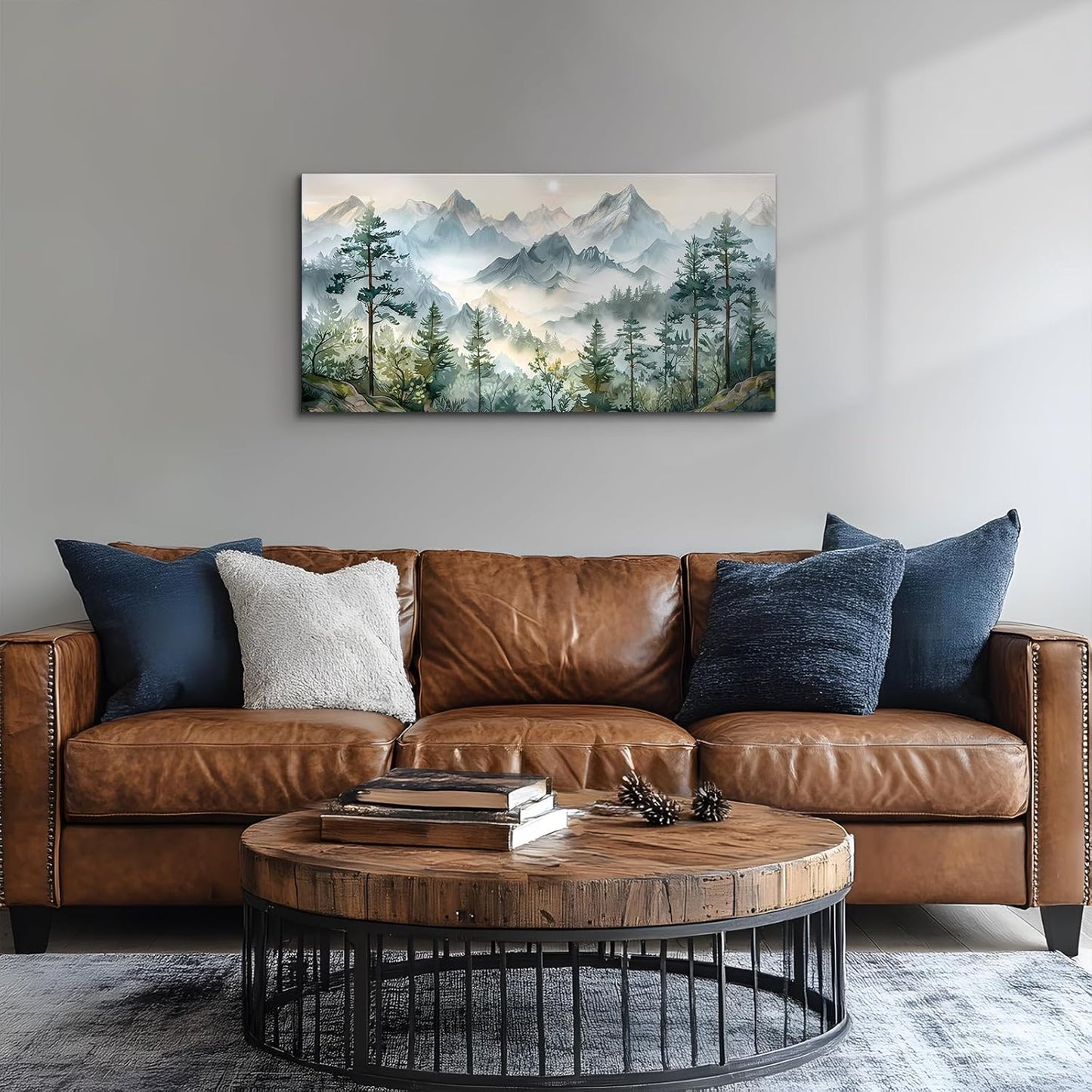 SERIMINO Large Mountain Landscape Wall Art for Living Room, Nature Scenery Paintings Bedroom Decor Aesthetic, Green Pictures Wall Decor Modern Home Decor Artwork 20"X40"