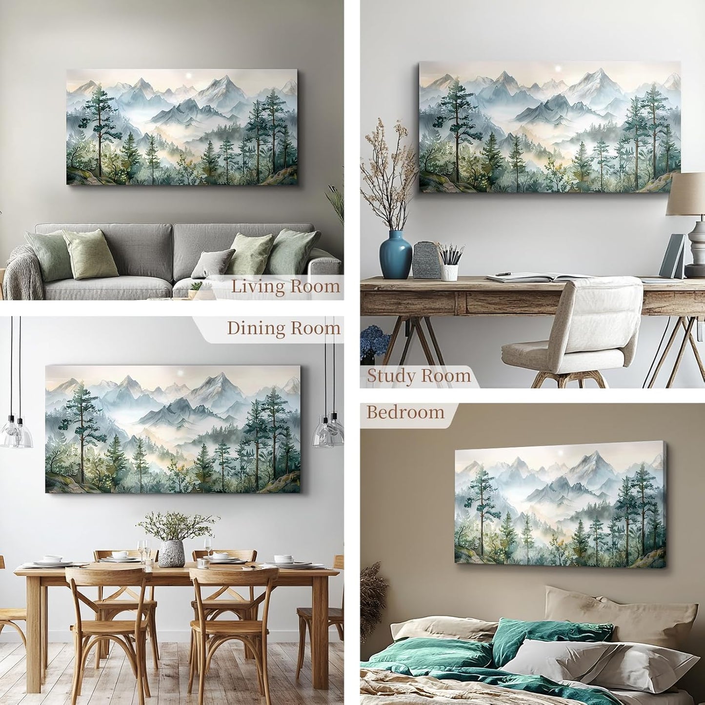 SERIMINO Large Mountain Landscape Wall Art for Living Room, Nature Scenery Paintings Bedroom Decor Aesthetic, Green Pictures Wall Decor Modern Home Decor Artwork 20"X40"