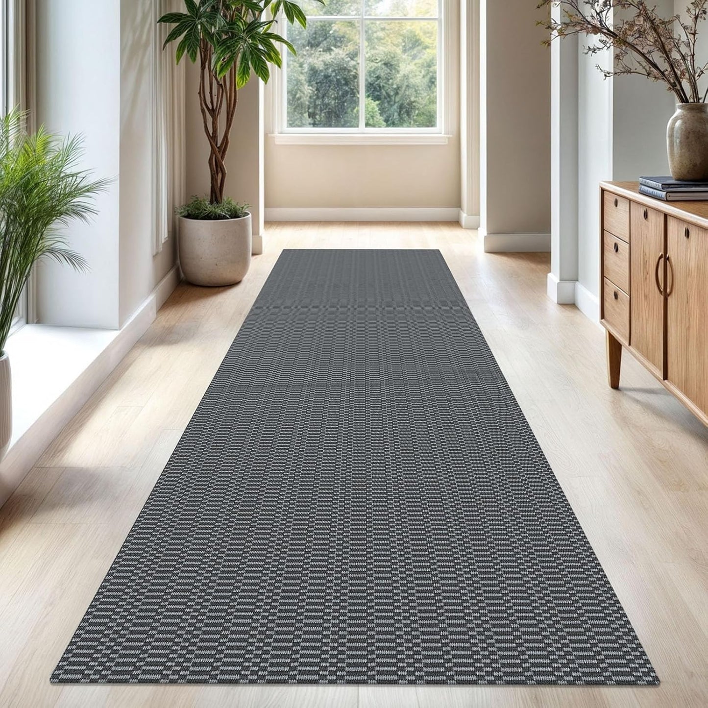 KOZYFLY Washable Runner Rug 3x10 ft Hallway Kitchen Runner Rugs with Rubber Backing Bobo Non Slip Entryway Runner Indoor, Long Carpet Runners for Hall Kitchen Entryway, Grey/Charcoal Grey