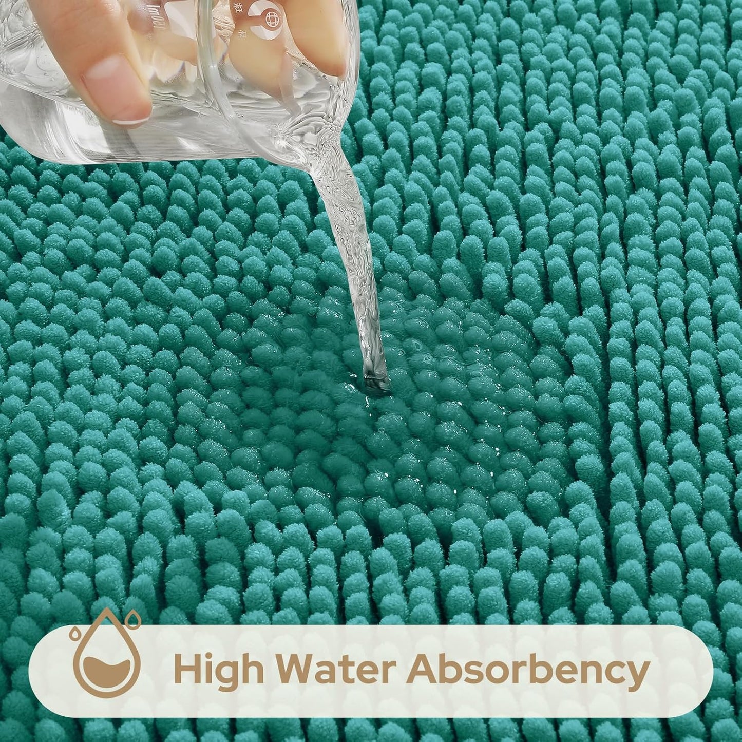 HOMEIDEAS 3 Pieces Bathroom Rugs, Ultra Soft Non Slip Absorbent Chenille Toilet Bath Mat Set (Teal,17"x24"+20"x32"+U Shape 20"x24")
