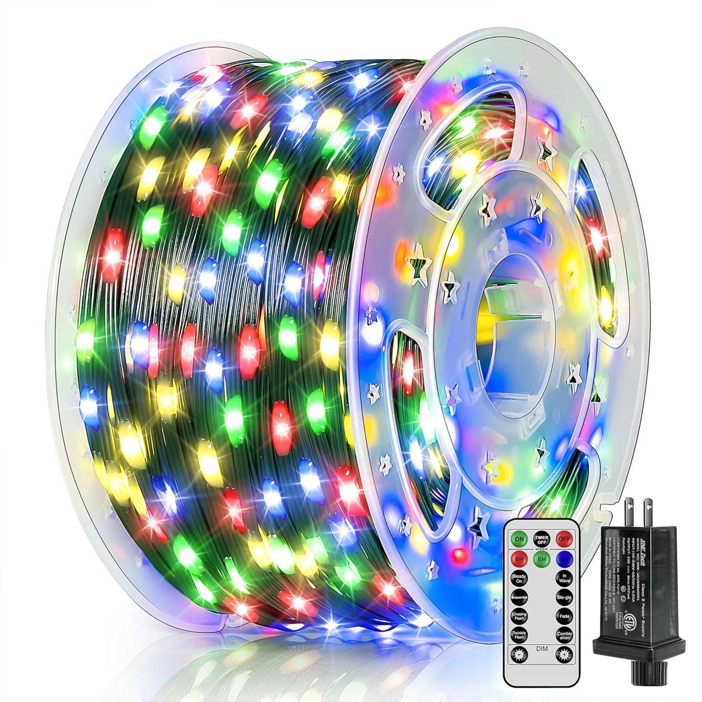 600 LED 196 FT Christmas Lights, Waterproof Outdoor String Lights with Remote and Timer, Christmas Tree Lights with 8 Modes Dimmable, Fairy Lights for Holiday Decor (Multicolor)