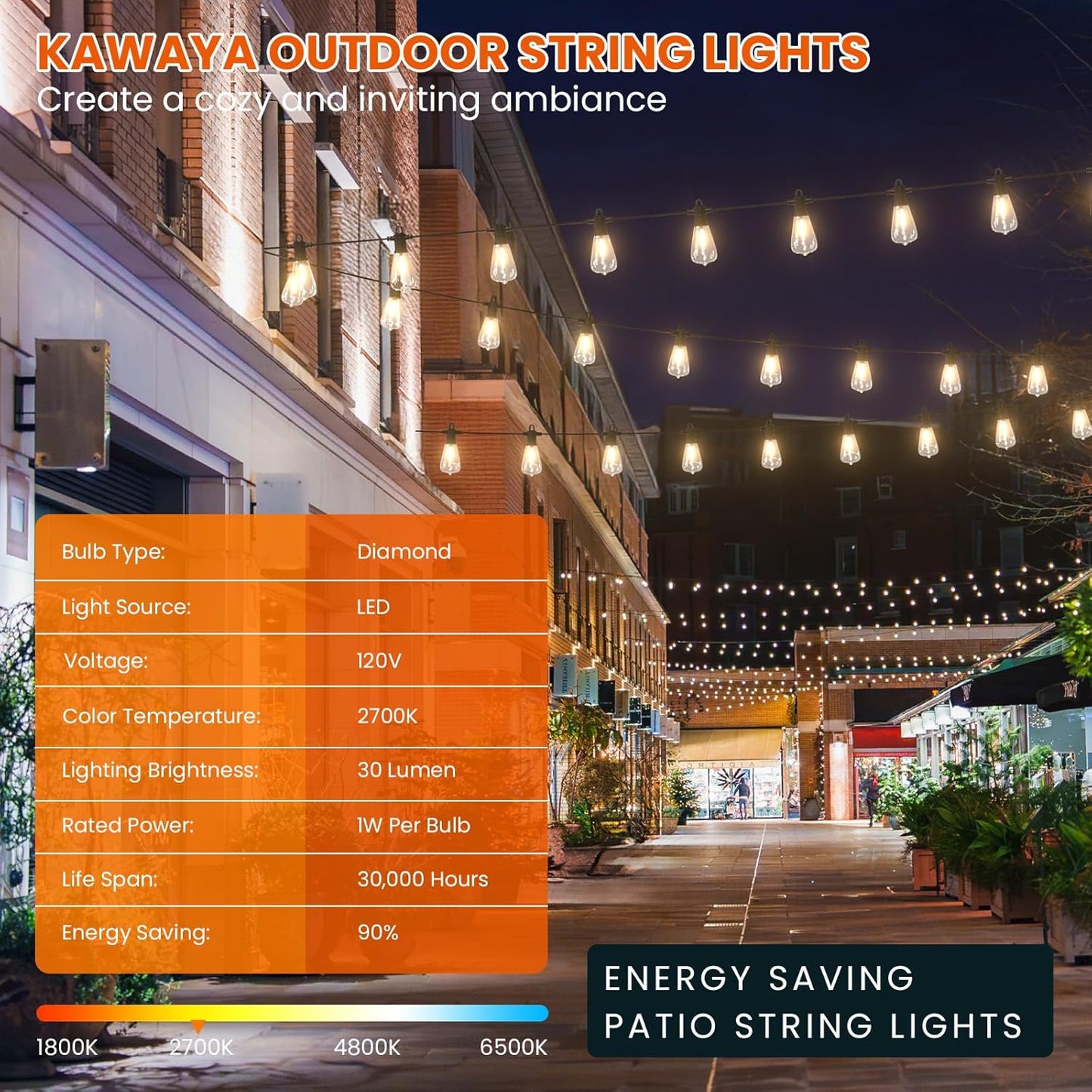 KAWAYA 200FT Patio String Lights: 100+4 Dimmable Waterproof Shatterproof LED Vintage String Lights,Commercial Outdoor Lights for Porch Backyard Garden Bistro Outside Balcony Gazebo Party Cafe(100FTx2)