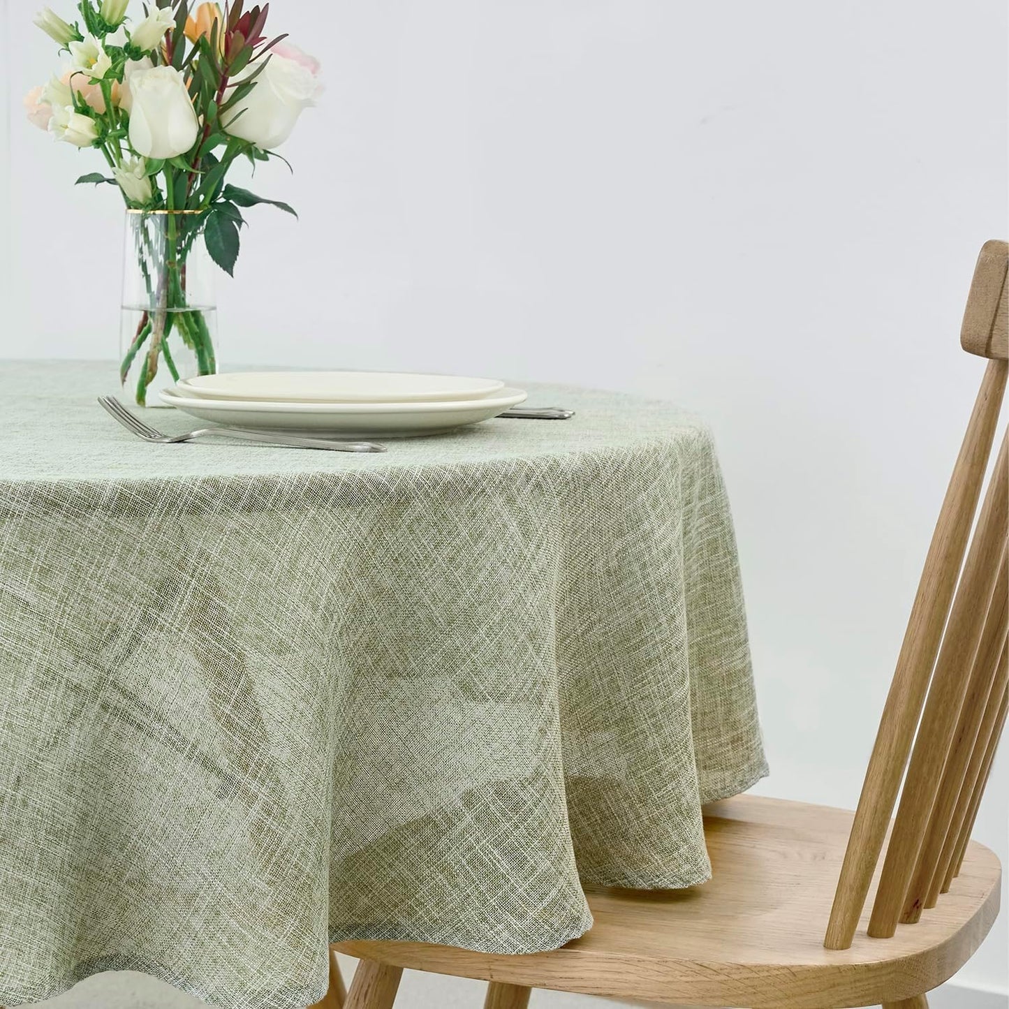 maxmill Flaxy Faux Linen Tablecloth with 2-Tone Slubby Texture Wrinkle Resistant Anti-Shrink Soft Table Cloth for Kitchen Dining Restaurant Tabletop for Event Holiday Dinner Round 70 Inch Sage
