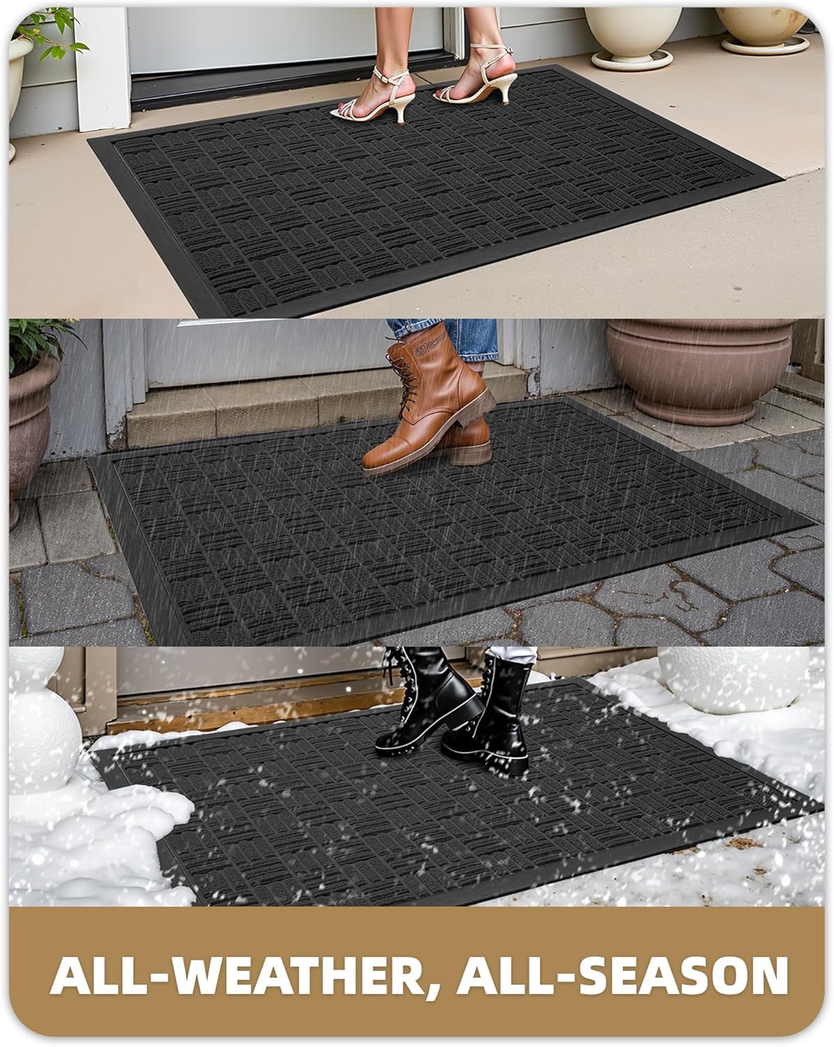 Color&Geometry Front Door Mat Outside Entrance, Heavy Duty Non Slip Low Profile Doormat for Entryway, Trap Dirt and Moisture Welcome Mats All-Weather, Easy Clean, Patio, Garage, 24"x48" Black