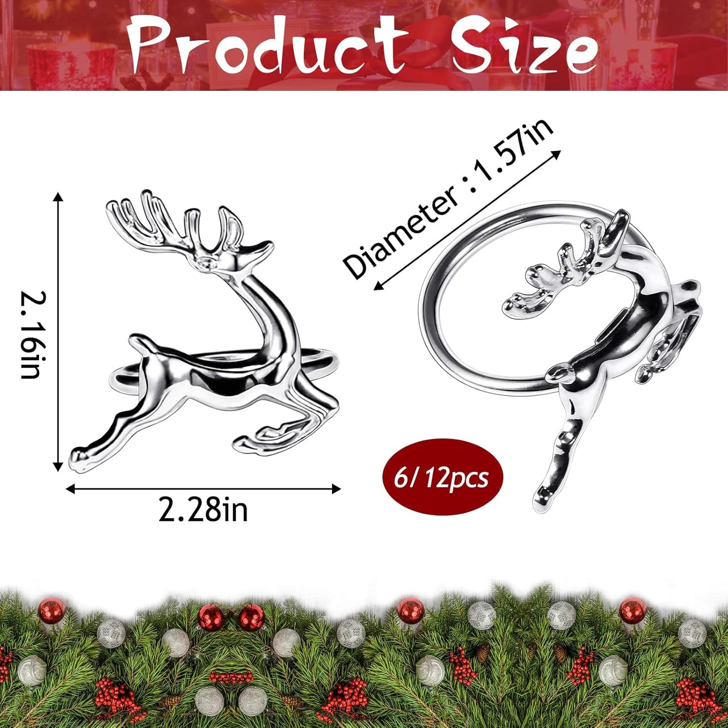 Legigo Set of 8 Christmas Deer Napkin Rings Set- Sliver Deer Xmas Napkin Ring Holders for Cloth Napkins, Christmas Holiday Party Dinner Table Decoration