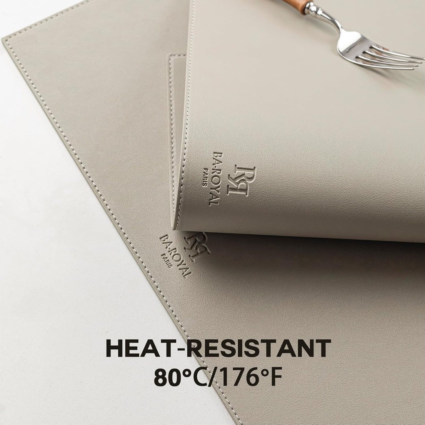 Faux Leather Placemats Set of 6 Vinyl Washable Wipeable Table Mats for Kitchen Dining Table Heat Resistant Waterproof Indoor/Outdoor Placemats Non-Slip Easy Clean Place Mats-Almond Birch