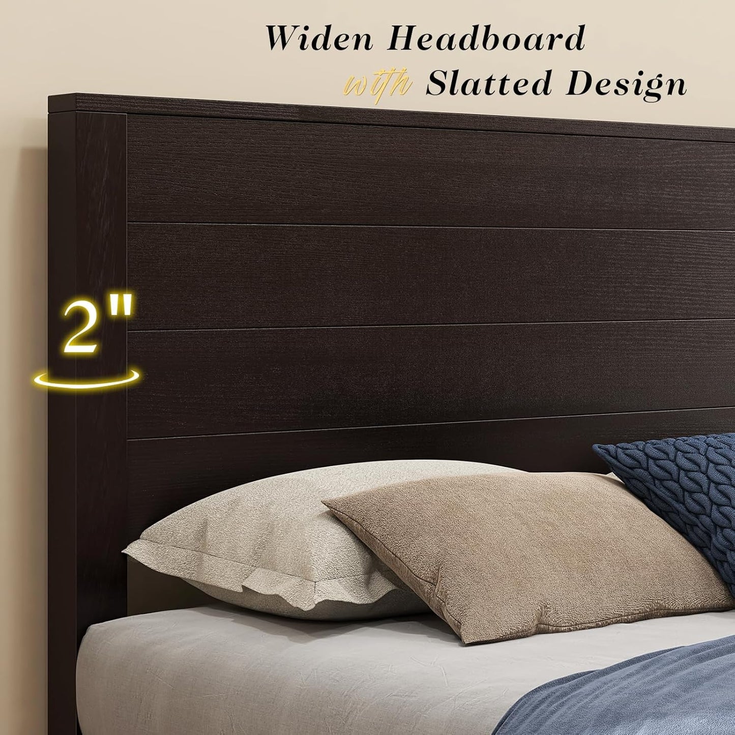 51.2" H Wood Bed Frame with Headboard, Platform Bed Frame Full Size with Wooden Slat Support, No Box Spring Needed/Easy Assembly, Rustic Pine, Deep Brown