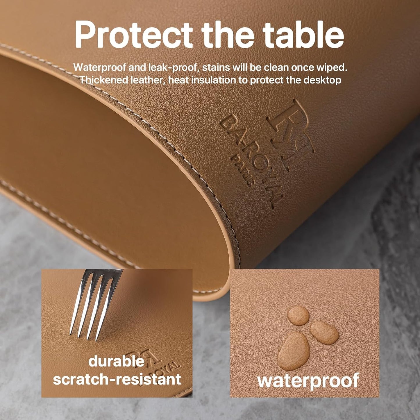 Faux Leather Placemats Set of 6 Vinyl Washable Wipeable Table Mats for Kitchen Dining Table Heat Resistant Waterproof Indoor/Outdoor Placemats Non-Slip Easy Clean Place Mats (British Khaki)