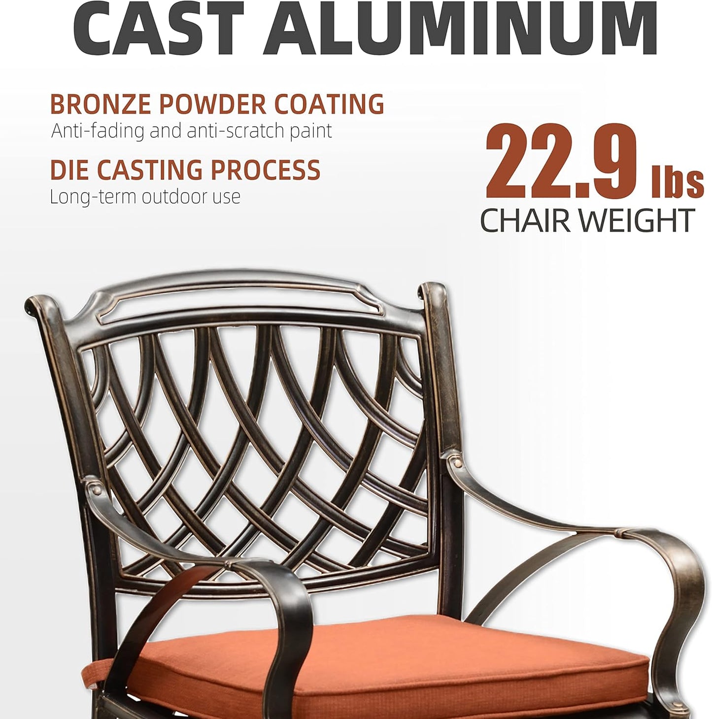 PURPLE LEAF Patio Dining Set Cast Aluminum 7-Piece Patio Furniture Set with 6 Dining Armchairs and 47" Round Table, 6 Cushions Included, for Lawn Yard Garden, Rhombic Brick Red Outdoor Dining Set