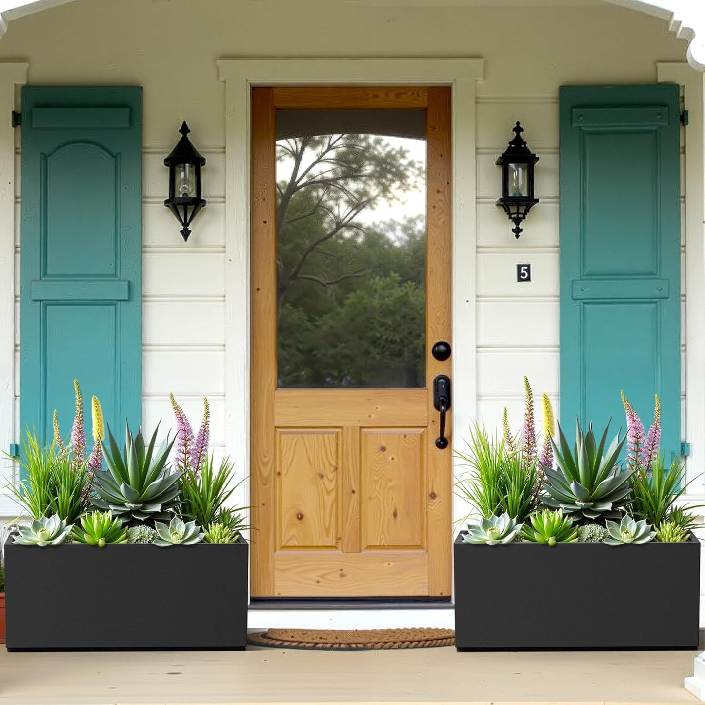 Large Rectangle Planter Metal Black Planter Box with a Drainage Hole and a Removable Divider Indoor Outdoor Porch Pots for Tall Plants, Trees, Flowers 37.99"x 15" x 16.26" Black