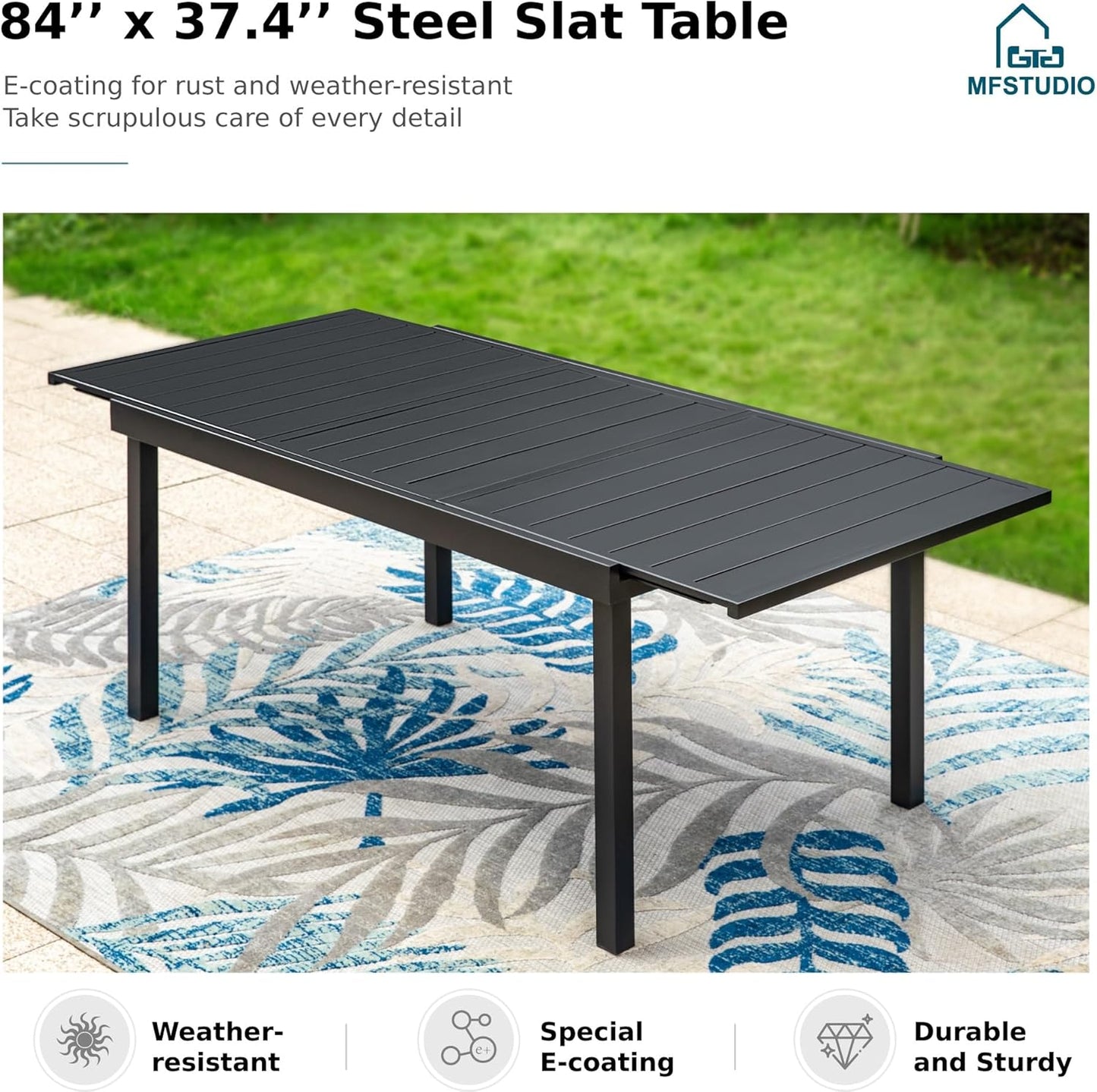 MFSTUDIO Patio Table and Chairs Set of 6, Outdoor Dining Set for 6 with Expandable Table, Metal Patio Dining Set for for Deck Backyard Poolside Garden