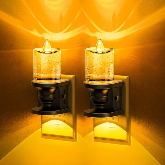 L LOHAS LED Flameless Candle Night Light, 2 Pack Amber Night Lights Plug into Wall, 0-100LM Dimmable Nightlight, LED Candle Night Light with Light Sensor, for Living Room, Bathroom, Hallway