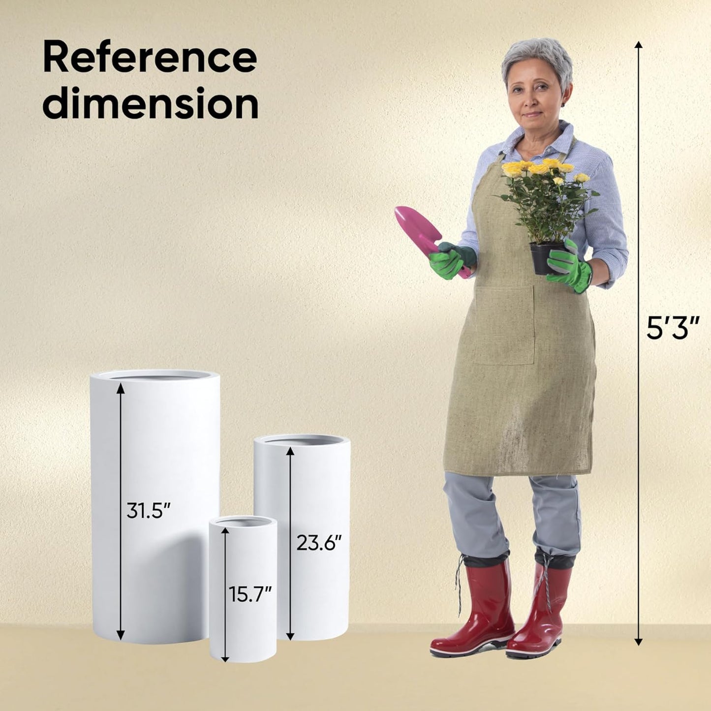 DTY Signature Mount Oxford Tall Outdoor Planter - Large White 31.5 Inch Height Modern Tall Planter Pot for Indoor & Outdoor Spaces - Stylish Planter for Contemporary Homes and Gardens