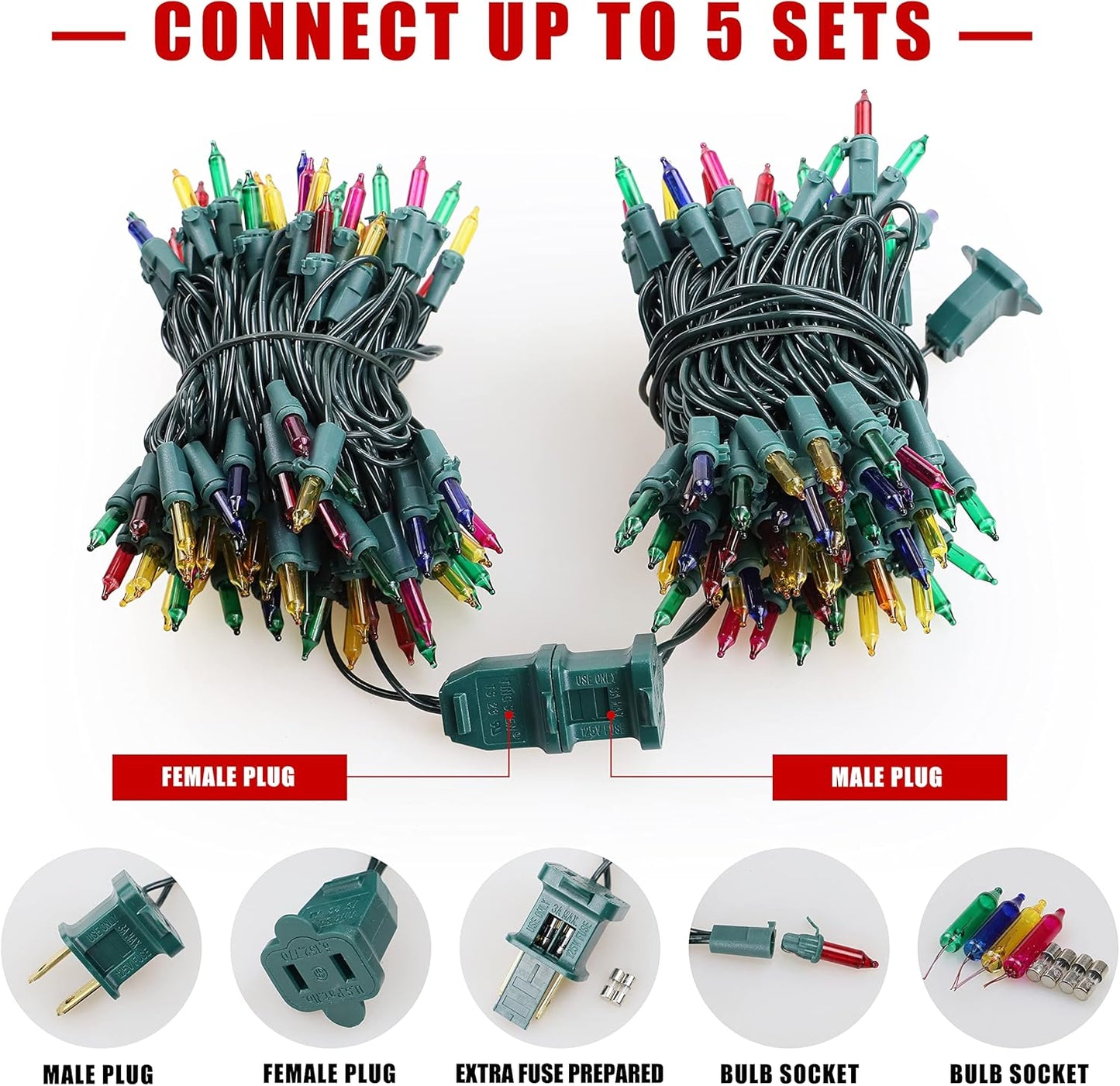 MYGOTO 2 Pack 23ft 100 Clear Mini Easter String Lights on Green Wire, UL Approved for Indoor/Outdoor Use,Connectable 120V Clear Tree Lights for Christmas Wedding, Bedroom, Porch Decor(Multicolor)