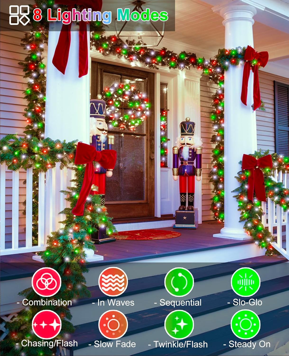 80FT 240 LED Christmas Lights Outdoor, Connectable Christmas Tree Lights, Waterproof & 8 Modes & Timer, Green Wire String Light Indoor for Home Garden Party Holiday Decorations, Red Green