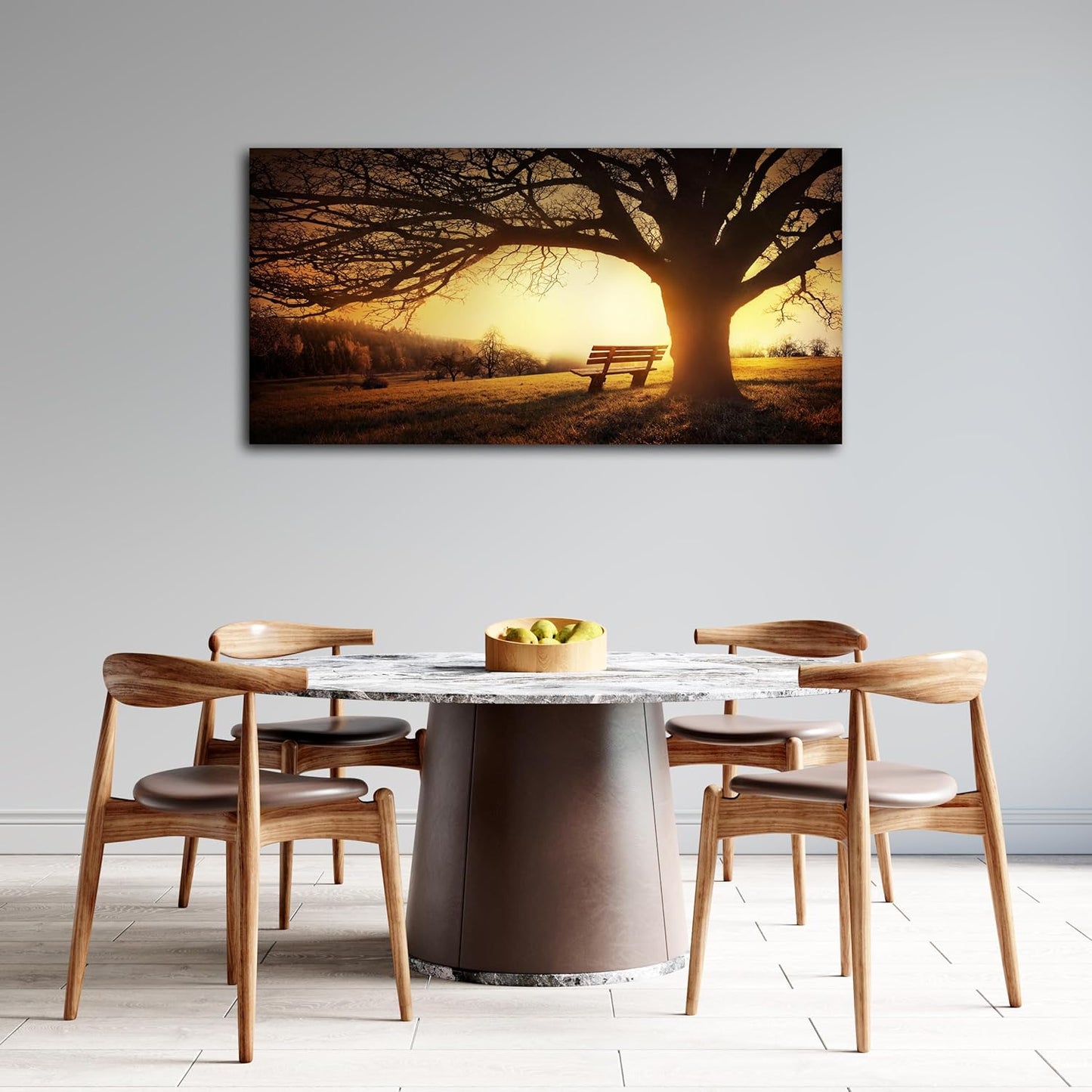 Muolunna Wall Art Decor Canvas Print Picture Big Trees in Sunset 1 Panel Golden Sunset Forest Natural Landscape Painting Artwork for Living Room Bedroom Office Home Wall Decor Framed Ready to Hang