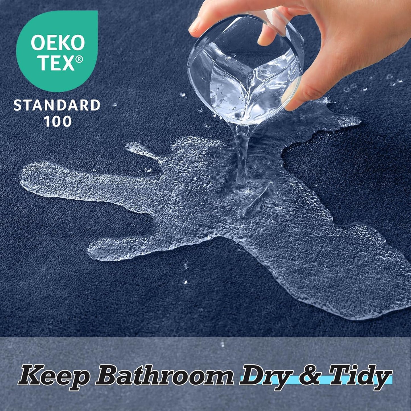 HUXMEYSON Bathroom Rugs Sets 3 Piece, Non-Slip & Quick Dry Bath Mat Set, Ultra Soft Velvet Bath Rugs for Bathroom, Toilet and Shower Floor, Navy