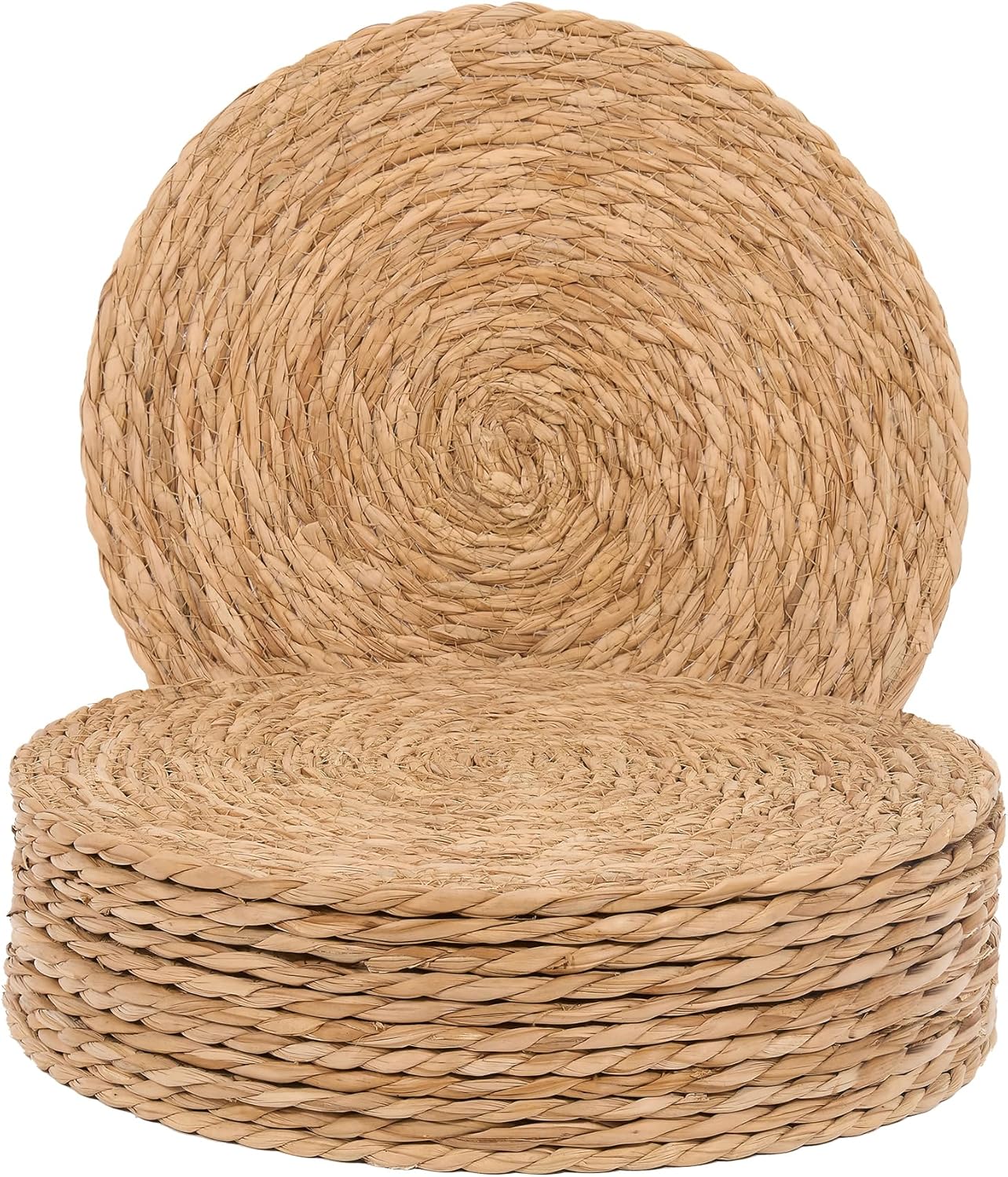 GENMOUS Woven Placemats Set of 12, 13" Round Placemats Natural Water Hyacinth Boho Placemats,Farmhouse Rattan Chargers for Dinner Plates,Rustic Braided Wicker Table Mats for Dining Table,Home,Wedding