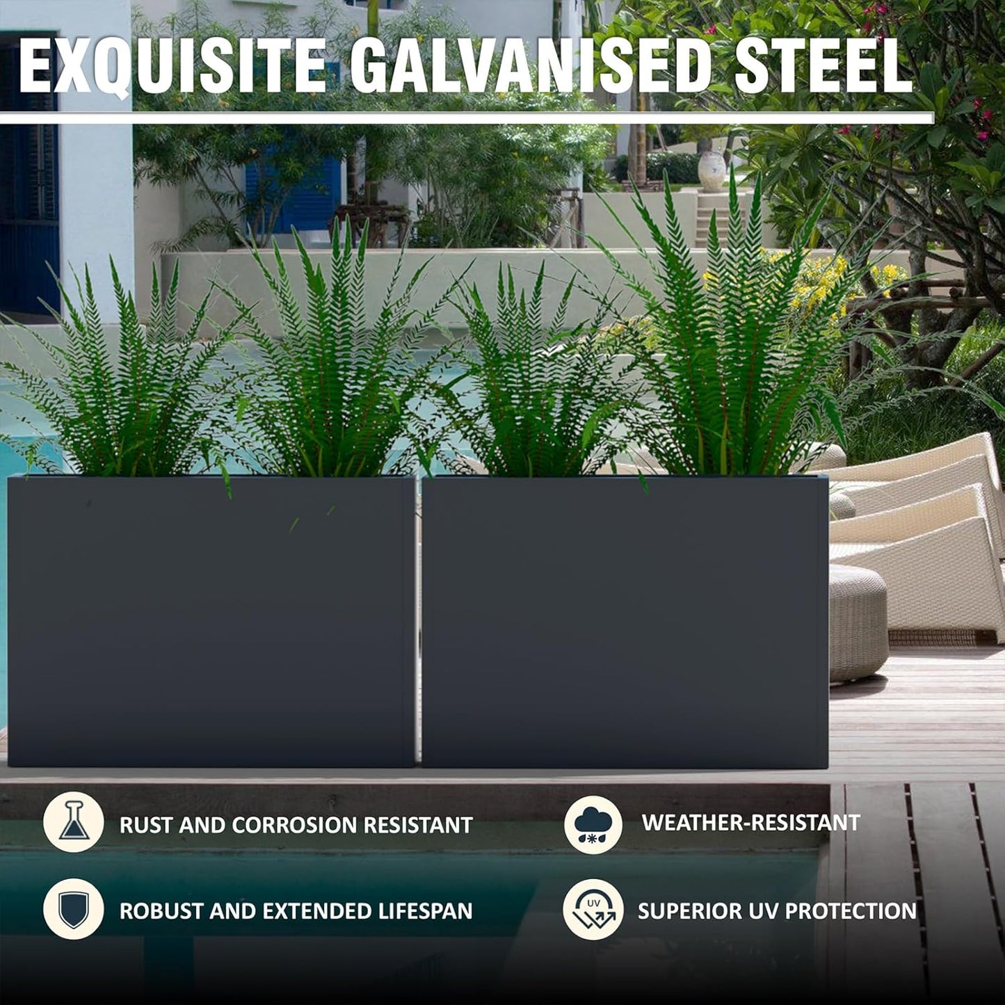 Modern Metal Planter Box 36" L x 9" W x 26" H – Rectangular Galvanized Steel Raised Garden Bed with Drainage Holes & Removable Shelf – Sleek Outdoor & Indoor Flower Planter for Patio, Yard & Porch