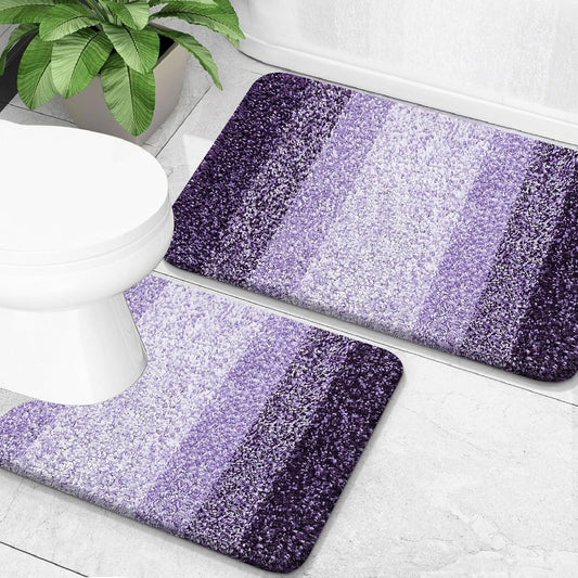 OLANLY Bathroom Rug Set 2 Piece, Soft Absorbent Microfiber Bath Mats and U-Shaped Contour Toilet Rug, Non-Slip, Machine Wash Dry, Plush Shaggy Bath Mats for Bathroom (30"x20"+24"x20", Violet)