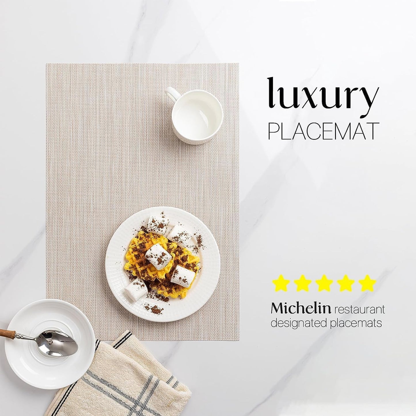 LEXMORE Placemats Set of 8 Vinyl/Plastic Woven Place Mats for Kitchen Table Indoor/Outdoor Washable Placemat Wipeable Dining Table Mats(Beige)