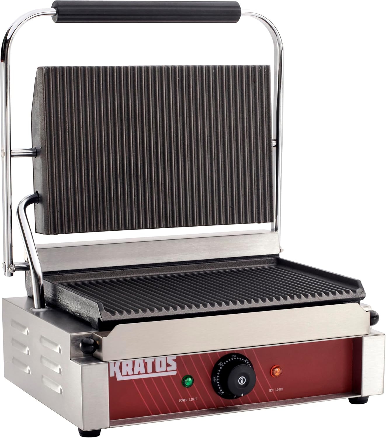 Kratos Commercial Electric Panini Sandwich Grill with Grooved Plates, 14" x 9" Cooking Surface, Commercial Countertop Panini Press, 120V, 1750W (29Y-020)