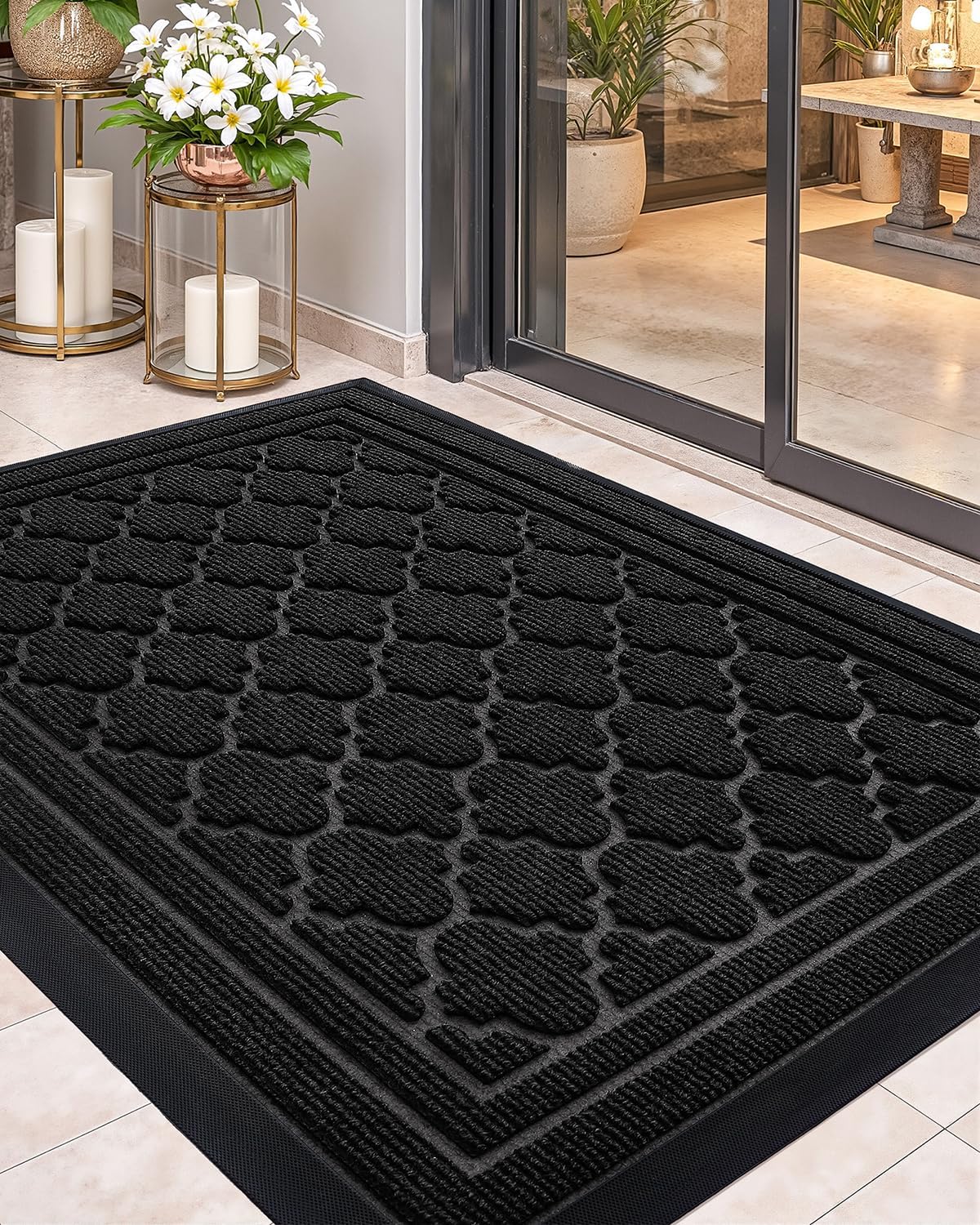 Color&Geometry Large Front Door Mat Outside Entrance, Heavy Duty Non Slip Low Profile Doormat for Entryway, Trap Dirt and Moisture Welcome Mats All-Weather, Easy Clean, Patio, Garage, 48"x72" Black