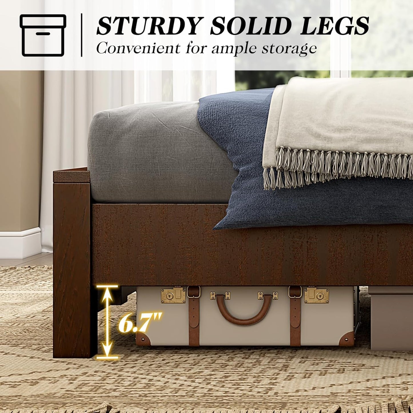 51.2" H Wood Bed Frame with Headboard, Queen Platform Bed Frame with Wooden Slat Support, No Box Spring Needed/Easy Assembly, Rustic Pine, Reclaimed Barnwood