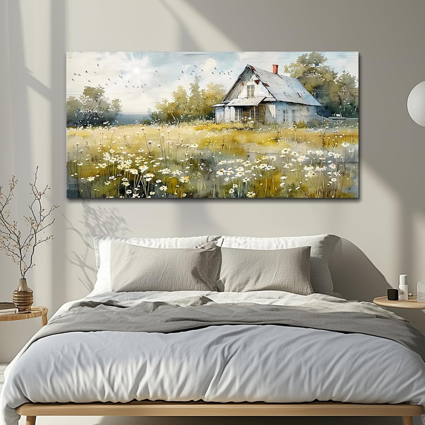 FUHAIHUA Canvas Wall Art For Living Room Large Wall Decor For Office Bedroom Wall Decoration Rural Landscape Paintings Farmhouse Watercolor Pictures Artwork Hotel Room Aesthetic Home Decor 24x48 In