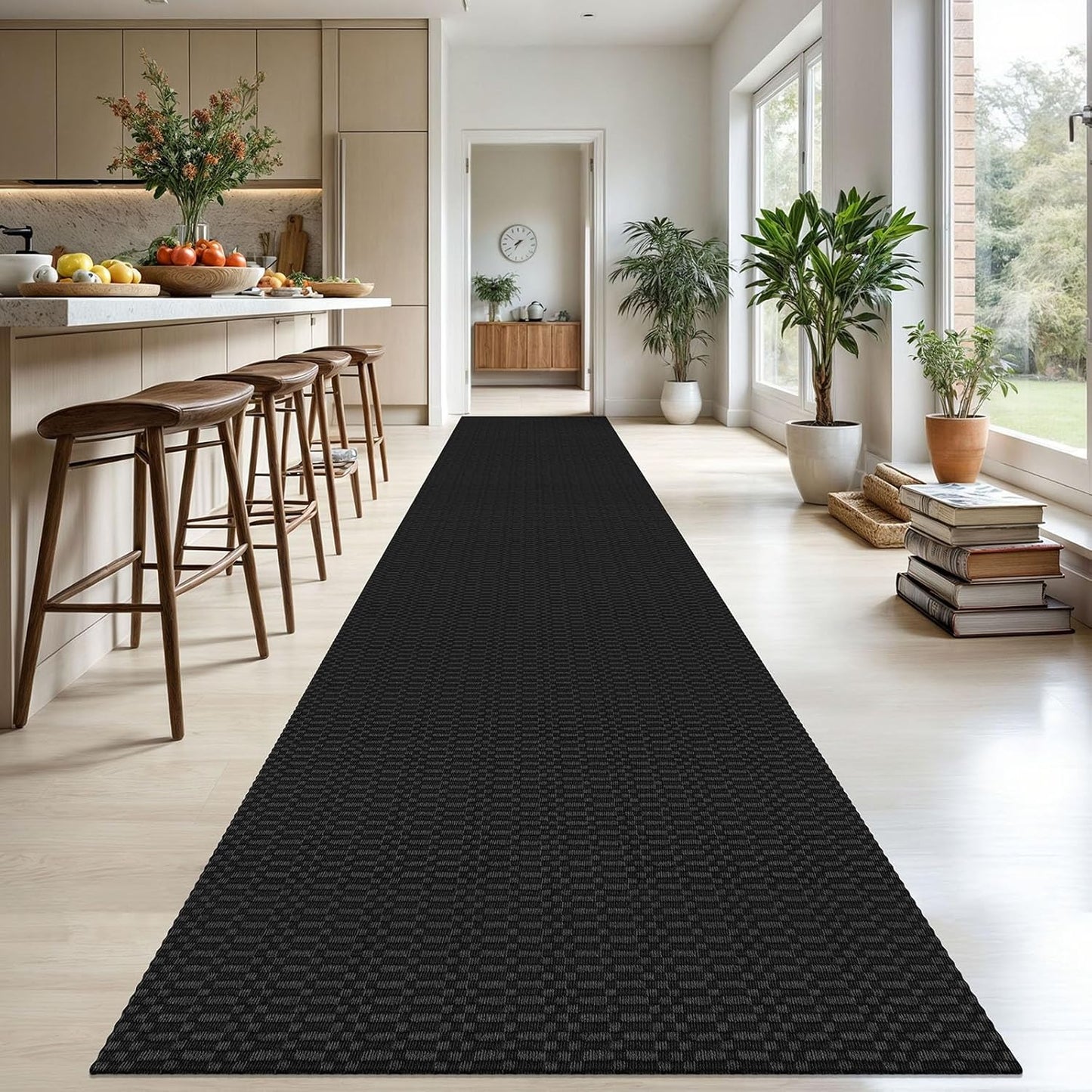 KOZYFLY Washable Runner Rug 3x20 ft Hallway Kitchen Runner Rugs with Rubber Backing Bobo Non Slip Entryway Runner Indoor, Long Carpet Runners for Hall Kitchen Entryway, Black/Grey