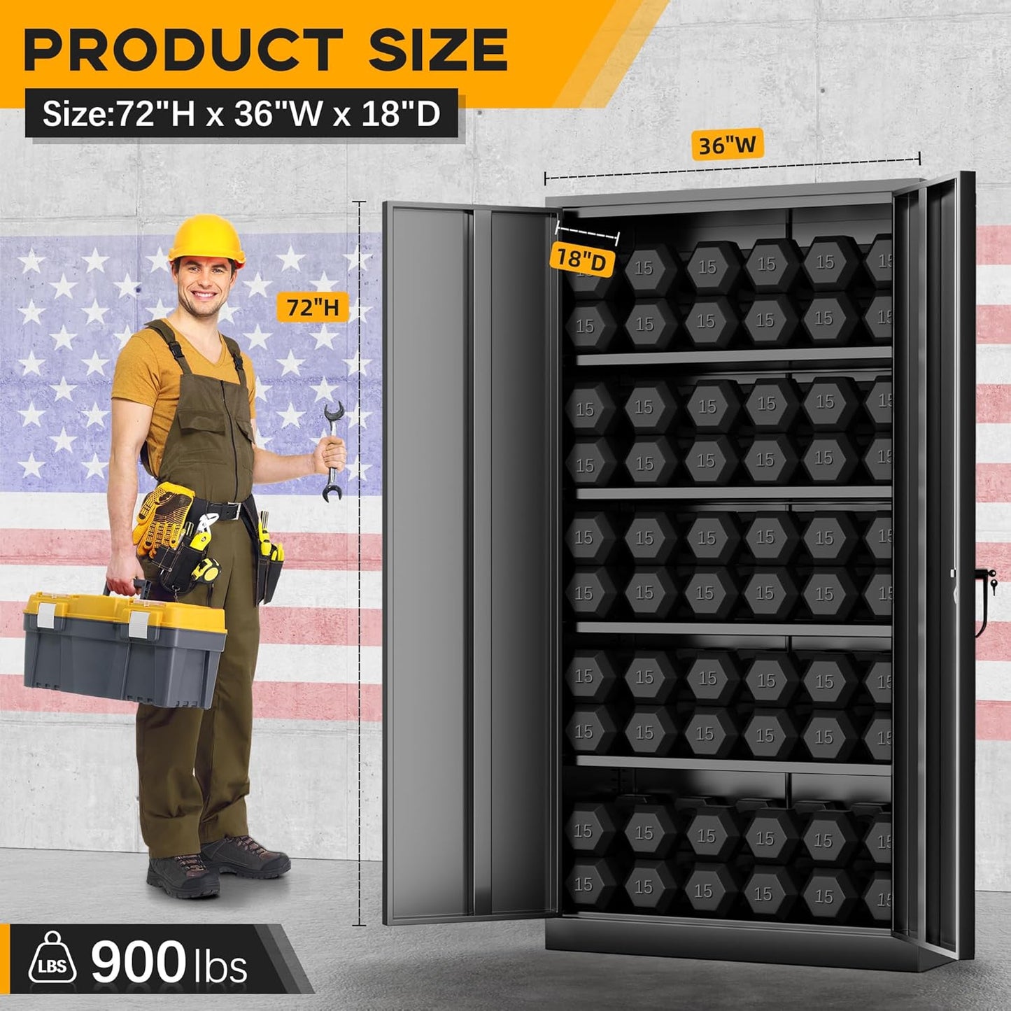 Greenvelly 72" H Metal Storage Cabinet, 36" W x 18" D Black Metal Cabinet with 2 Doors and 4 Adjustable Shelves,Locking Cabinets for Office, Home, Garage, School