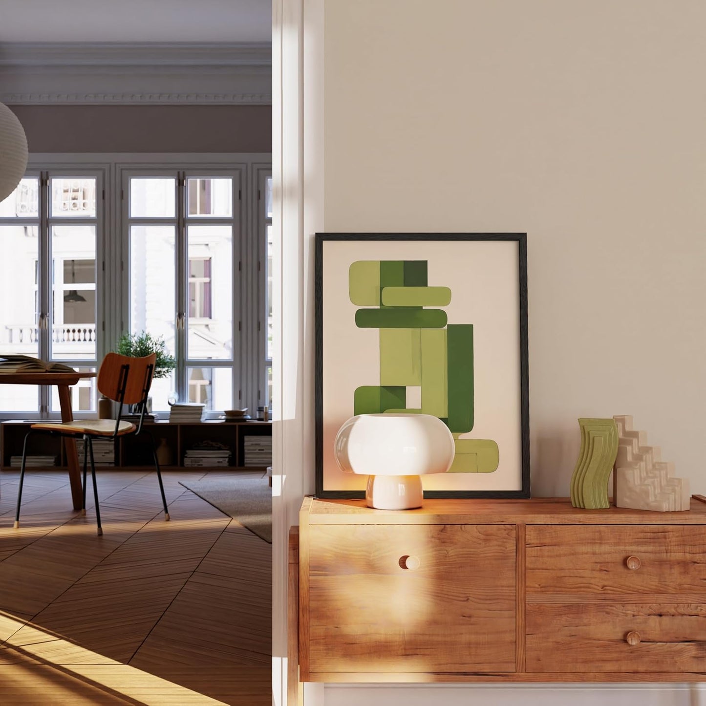 HAUS AND HUES Modern Abstract Wall Art - Blue and Green Living Room Art, Modern Artwork for Walls, Minimalist Picture for Living Room(Green Geometric, Black Frame, 16x20)