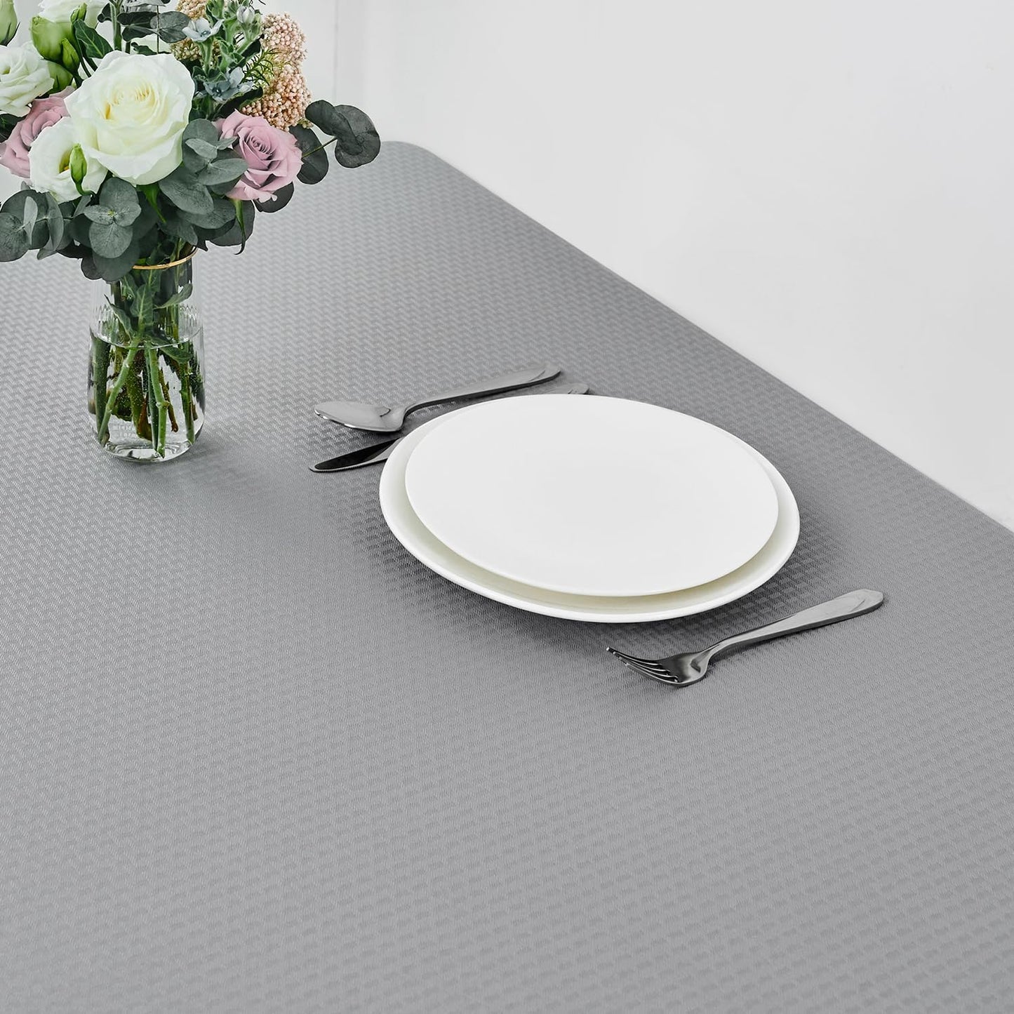 maxmill Square Tablecloth Water Resistance Antiwrinkle Spill Proof Weaved Texture Table Cloth, Decorative Fabric Table Cover for Banquet Parties Event Holiday Dinner, 70 x 70 Inch, Light Grey