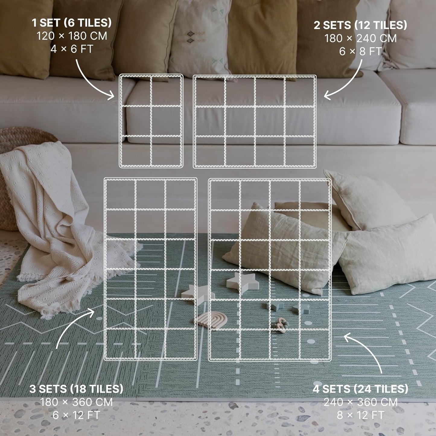 Toddlekind Playmat - Premium Foam Playmat, 4 x 6 feet, 6 Tile Extra Thick Foam Floor Puzzle Mat for Babies/Toddlers Stylish, Non-Toxic, Odorless. Perfect for Tummy Time, Crawling, and Play. Ideal for Nursery and Playroom. 0m+