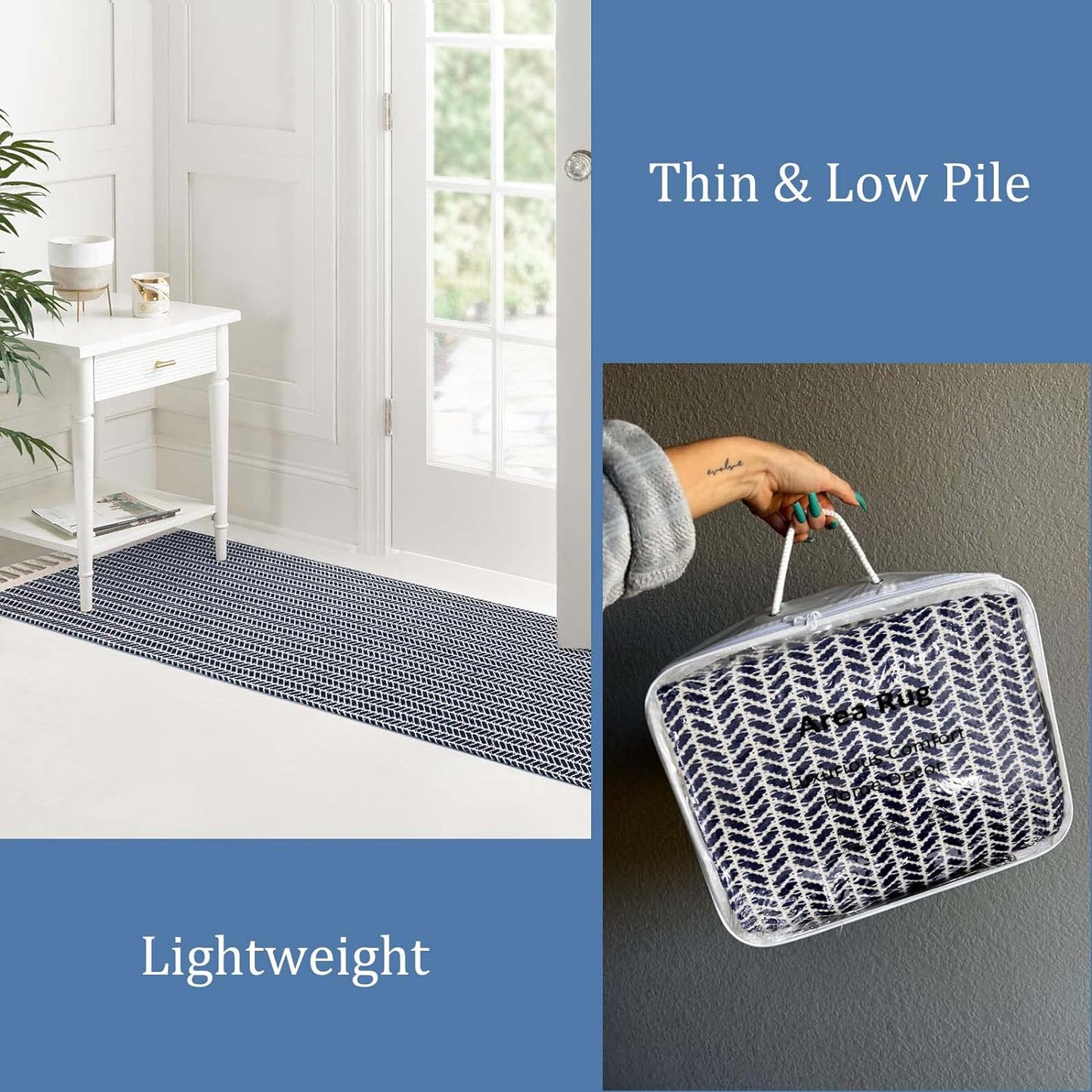 Lahome Boho Bathroom Rugs, Small 2x3 Front Door Mat Lightweight Entryway Rug Woven Cotton Area Rug with Tassels, Farmhouse Non Shedding Washable Blue Throw Rug Low Pile Carpet for Entry Laundry