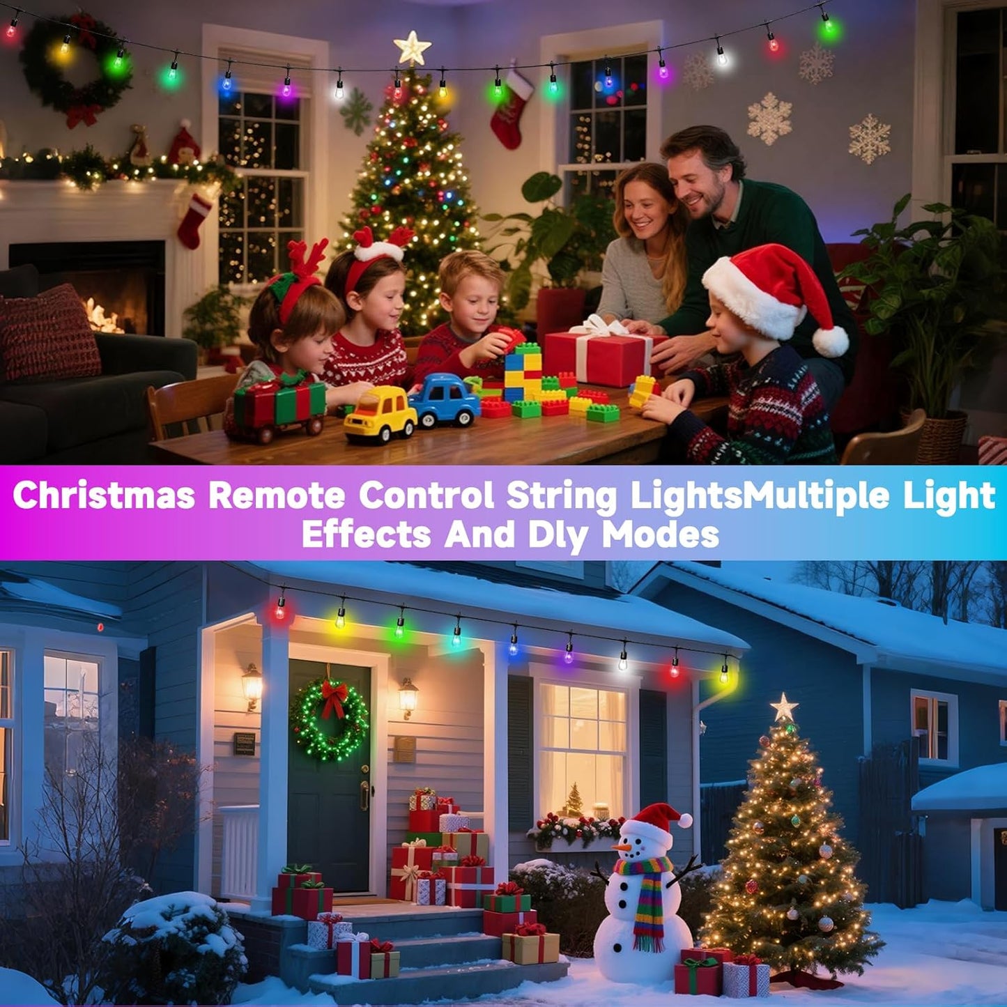 RGB Safety String Lights 100FT - Commercial Grade Low Voltage Strand with 40 S14 Shatterproof Bulbs for Tree Garden Yard bistro Cafe | RGB Party Lights & Outdoor Lights | IP65 Waterproof | UL Listed