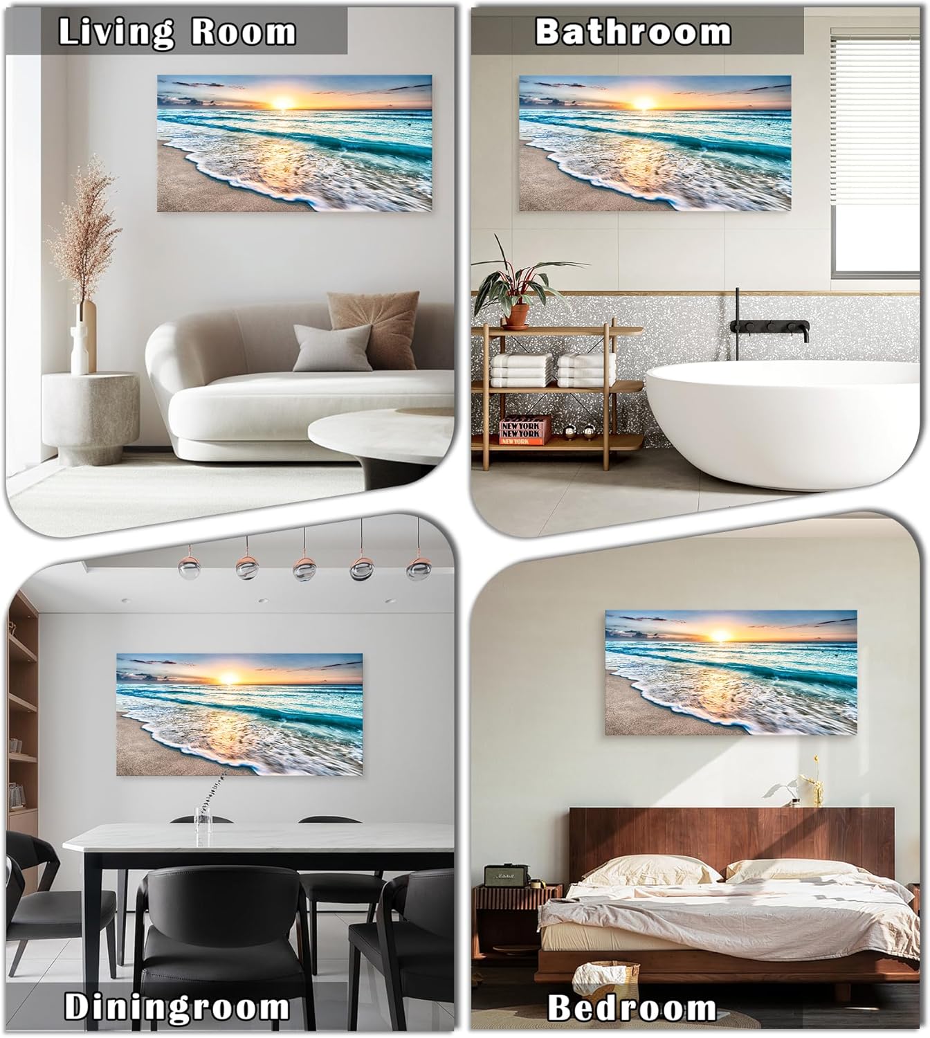Baisuart S02298 Canvas Prints Wall Art Beach Sunset Ocean Waves Nature Pictures Stretched Canvas Wooden Framed for living Room Bedroom and Office