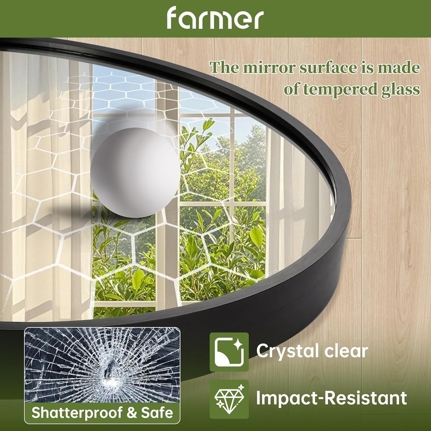 FARMER Oval Mirror Black, 24"x36" Oval Bathroom Mirror, Metal Frame Wall Mirror, Black Mirror, Wall Mounted Bathroom Vanity Mirror for Bedroom, Living Room, Entryway, Vertical or Horizontal