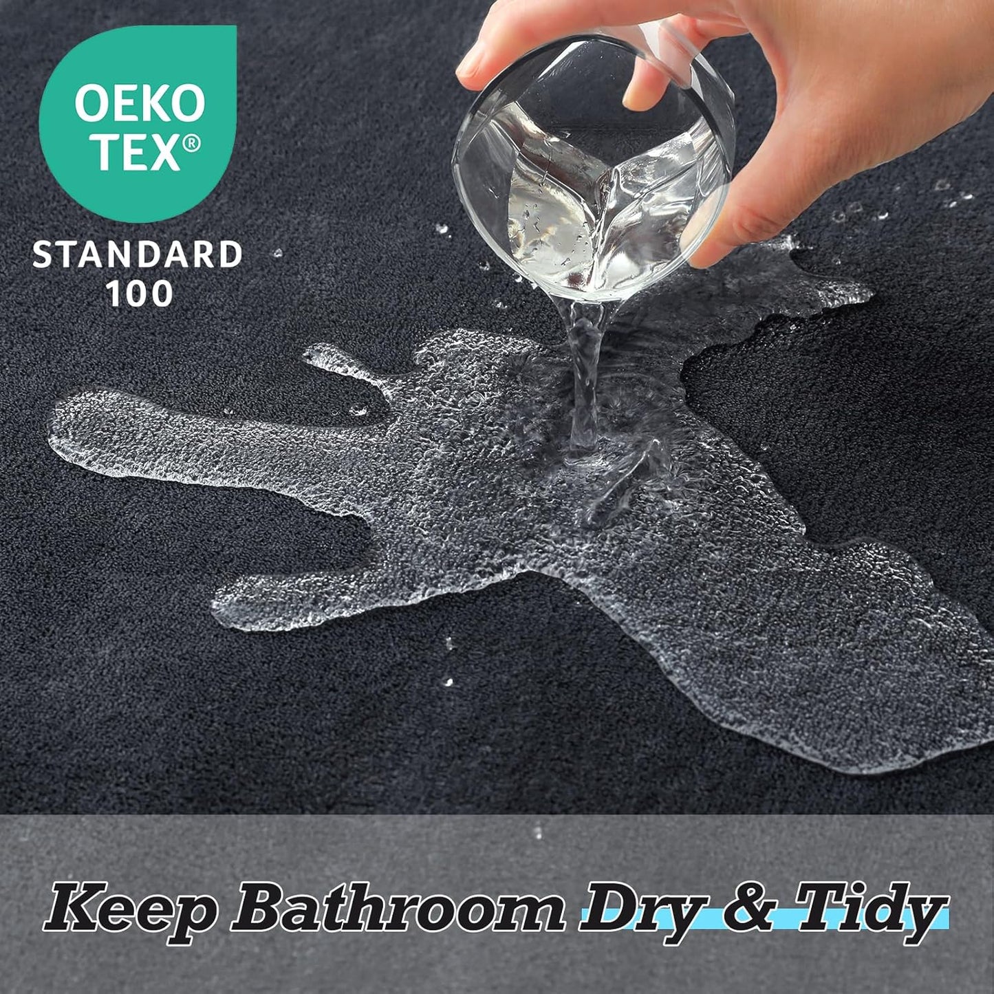 HUXMEYSON Bathroom Rugs Sets 3 Piece, Non-Slip & Quick Dry Bath Mat Set, Ultra Soft Velvet Bath Rugs for Bathroom, Toilet and Shower Floor, Dark Grey