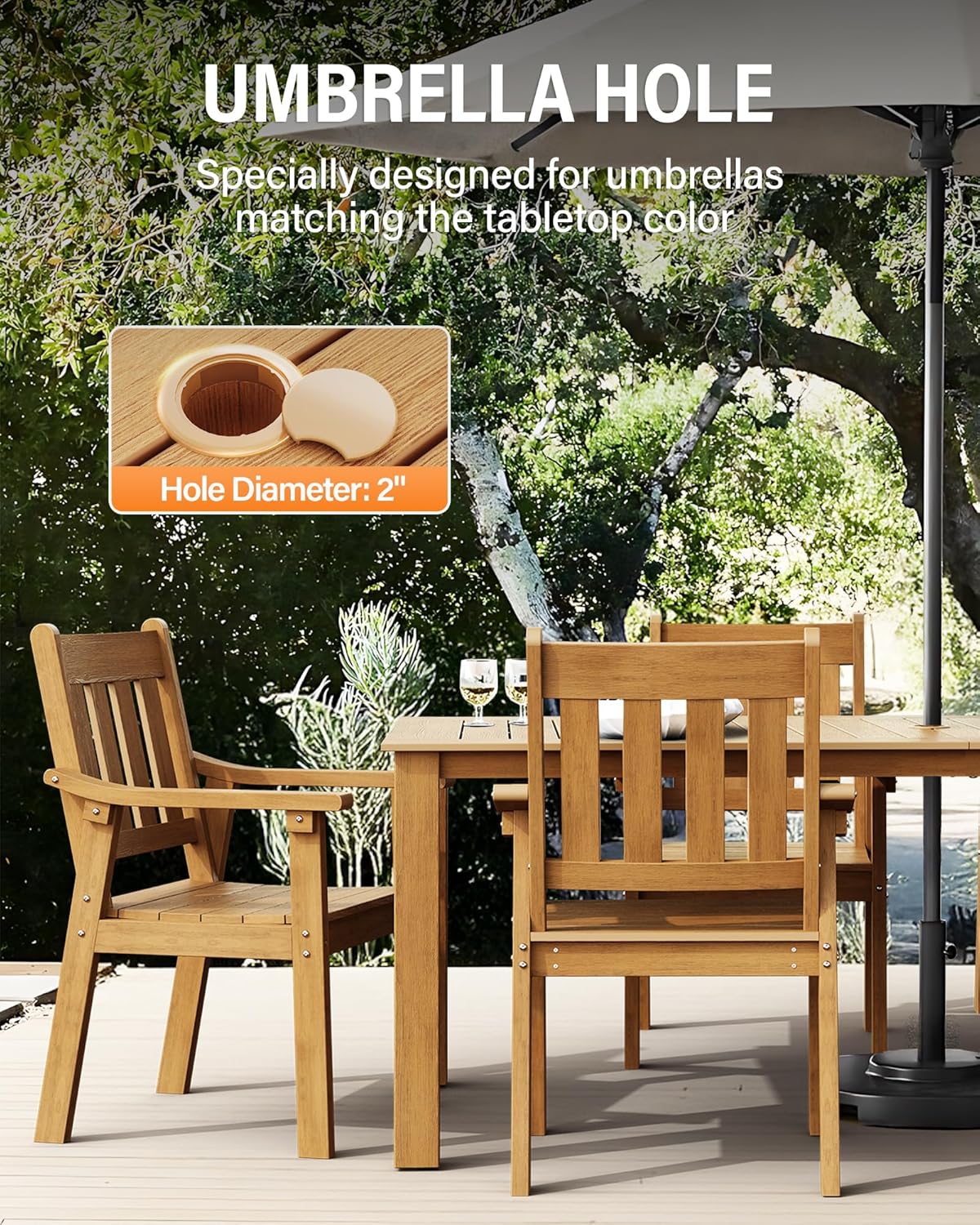 YEFU HIPS Patio Table Set: 10 Piece Outdoor Table and Chairs Dining Furniture Set with Umbrella Hole - Teak Modern Plastic Dining Sets 8 Person for Outside Deck with Metal Aluminum Frame