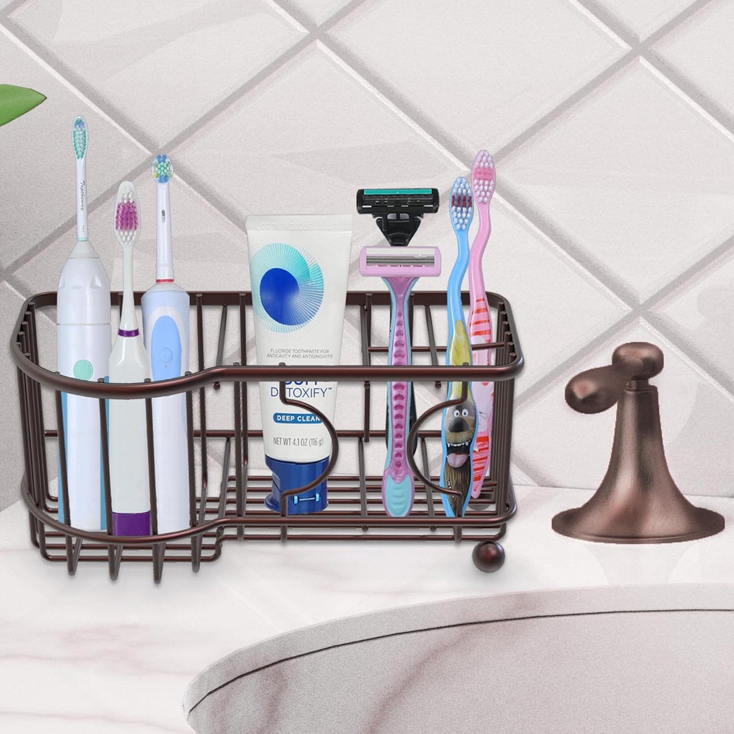 Simple Houseware 6 Slots Toothbrush Holder Adhesive Wall Organizer, Bronze